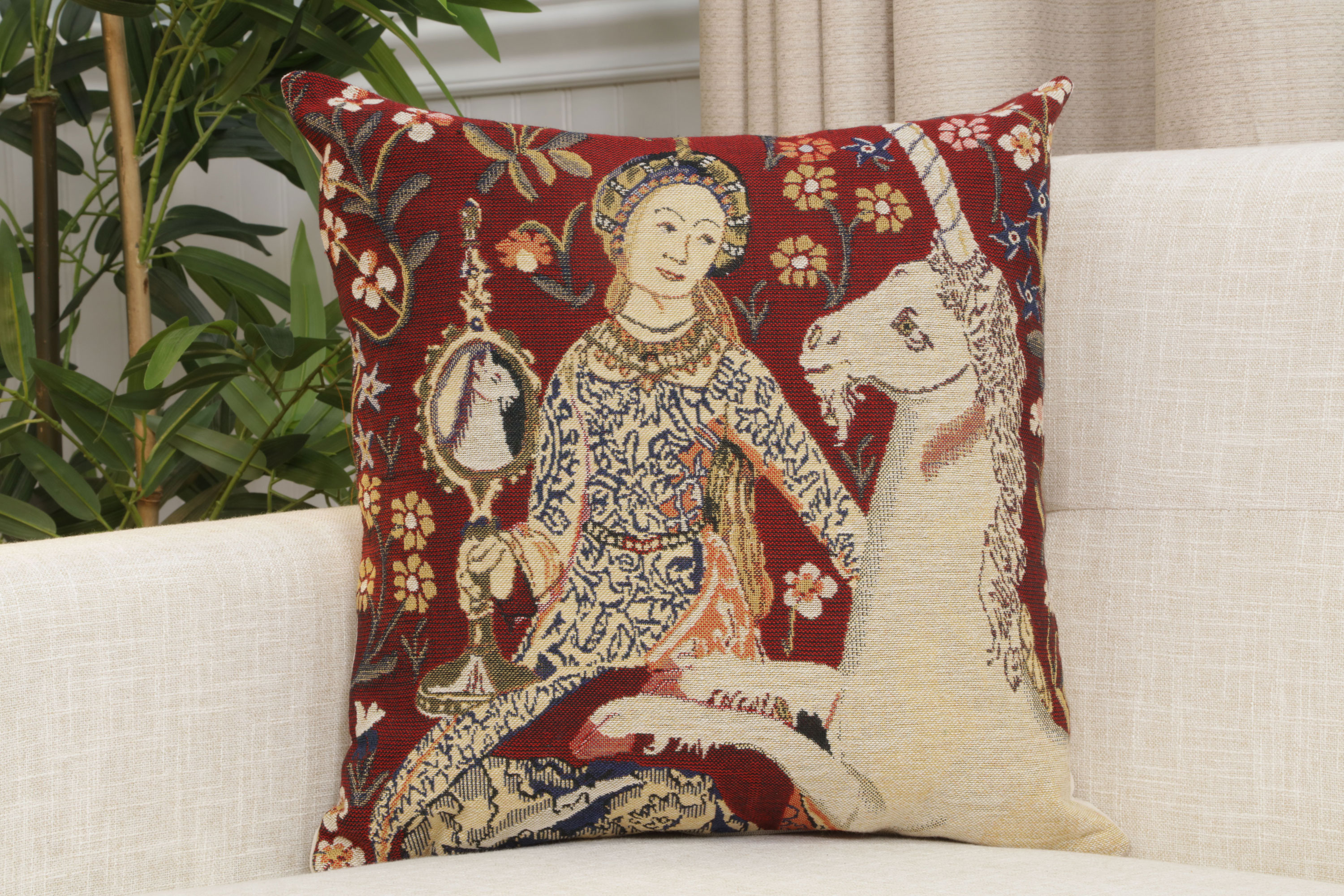 Medieval Sight III Tapestry Pillow Cover 16x16 Inch Cotton Jacquard Woven Cushion Cover