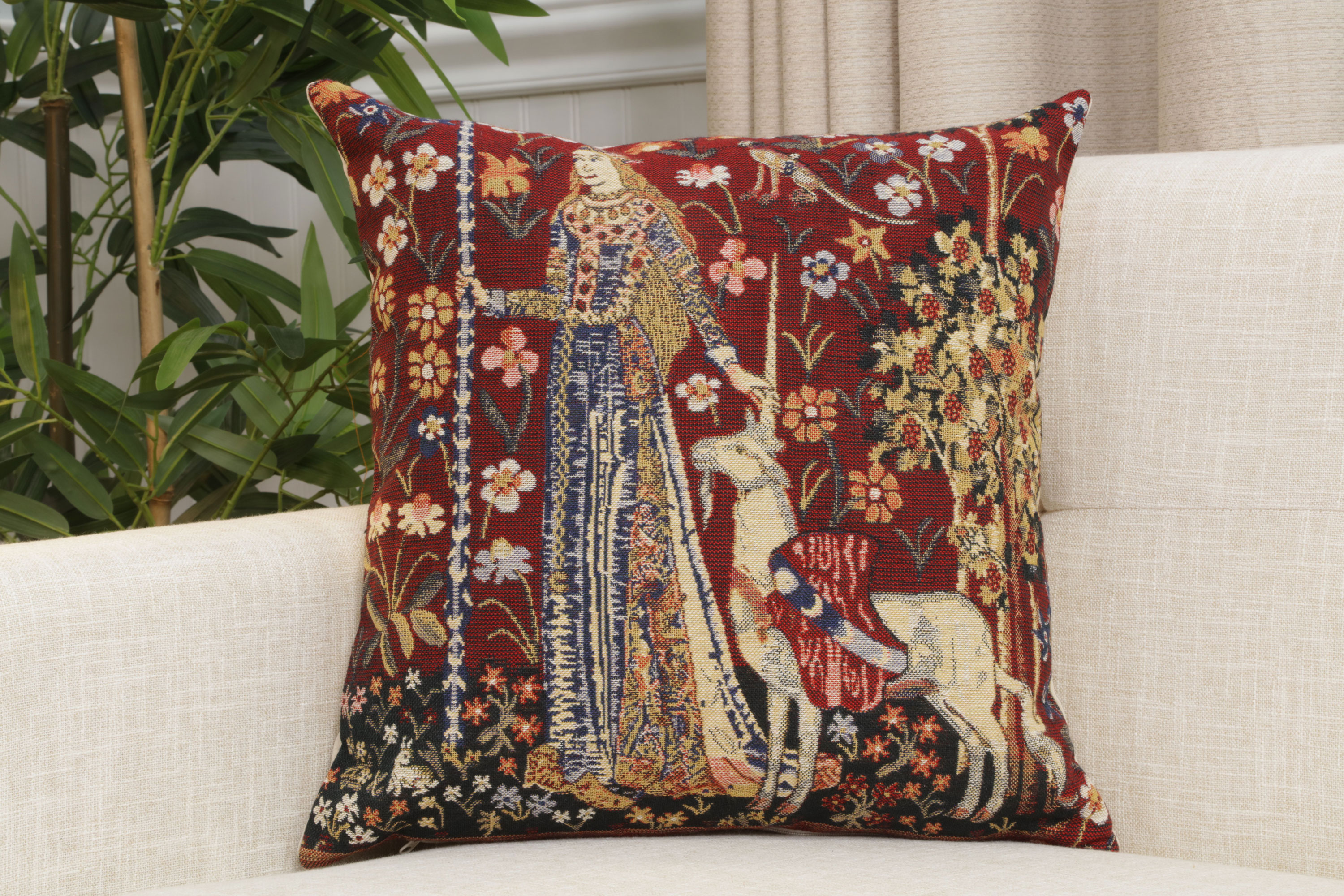 Medieval Touch Tapestry Pillow Cover 16x16 Inch Cotton Jacquard Woven Cushion Cover