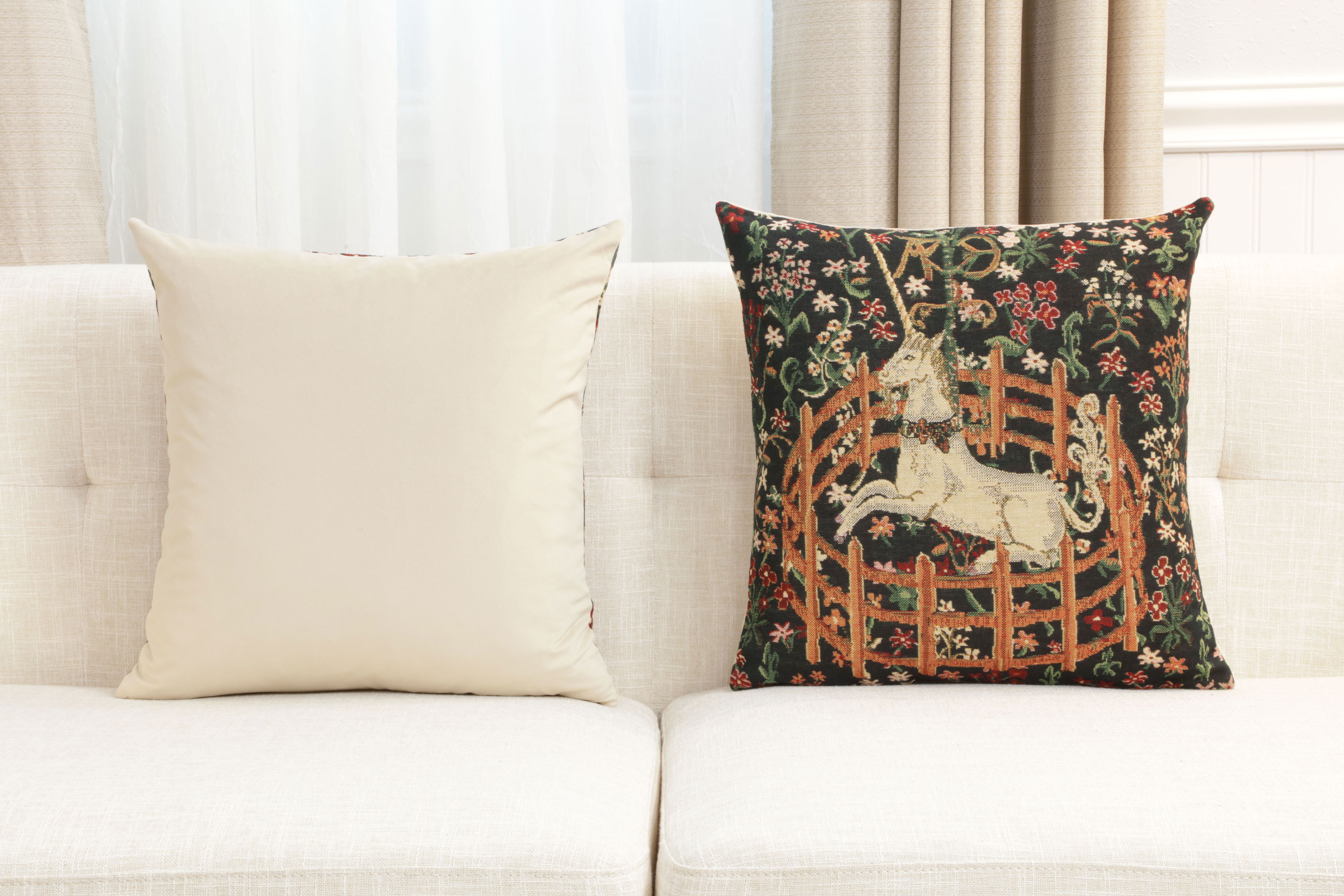 Medieval Unicorn Vintage Tapestry Pillow Cover 16x16 Inch Cotton Jacquard Woven Cushion Cover
