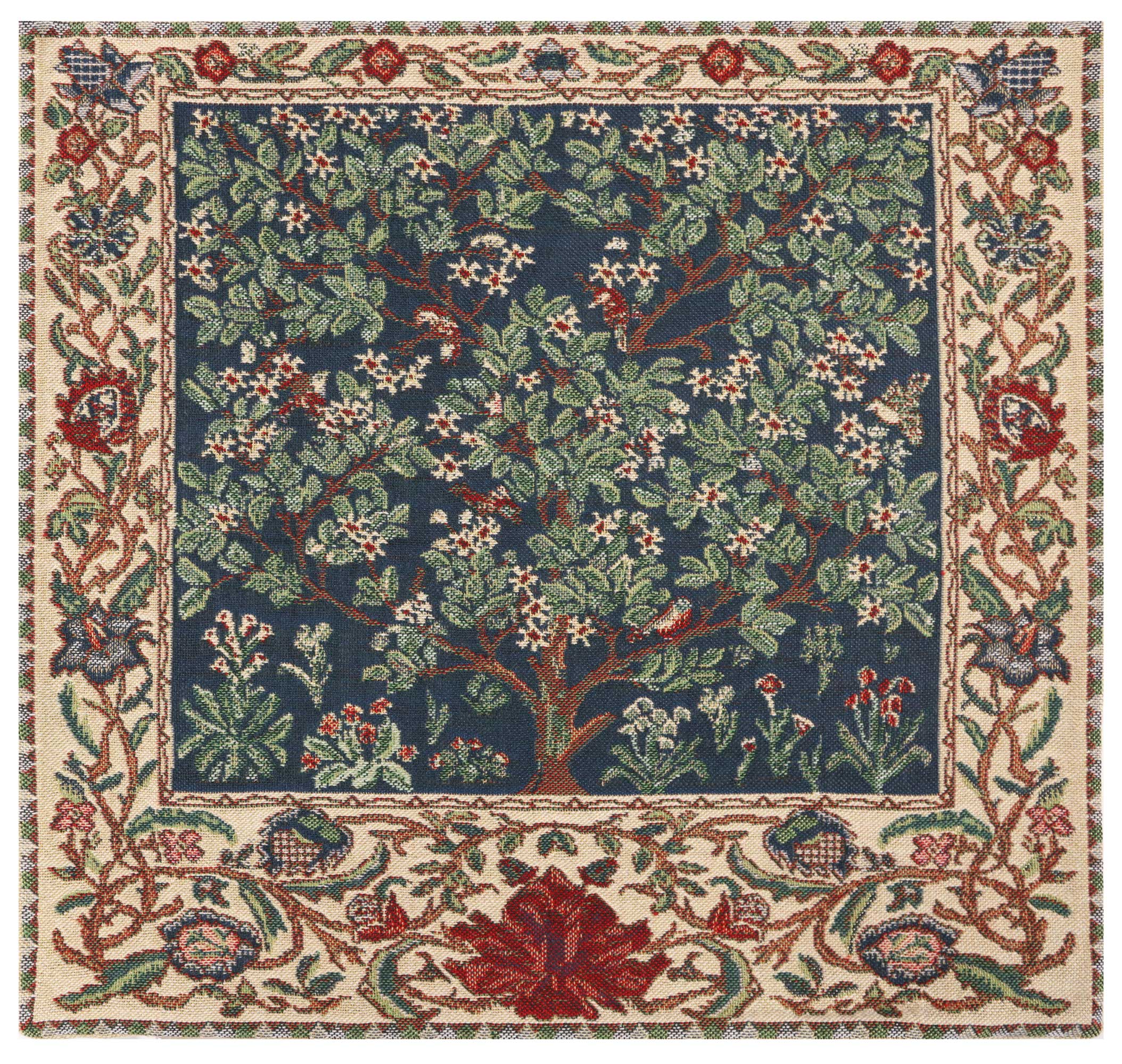 Green Tree Belgian Tapestry Pillow Cover 16x16 inch Cotton Jacquard Woven Cushion Cover