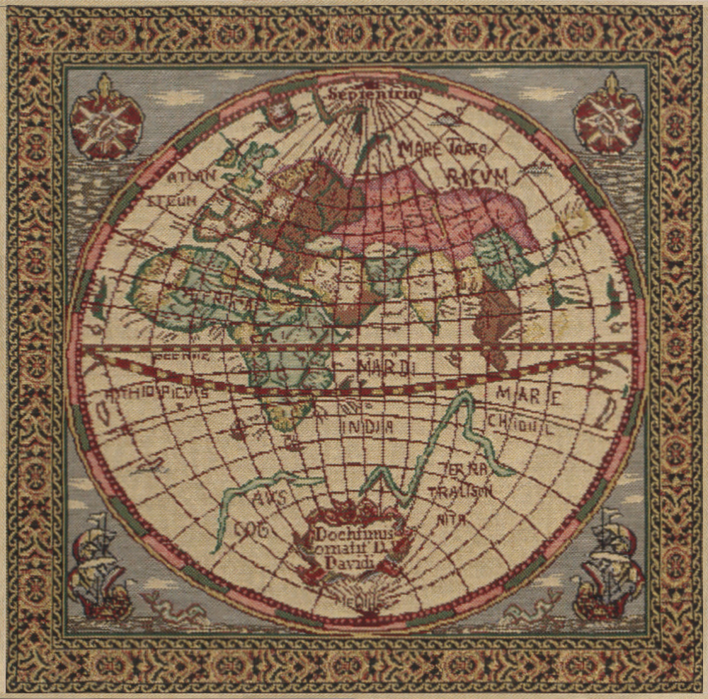 Gerardus Mercator Map of the East Tapestry Pillow Cover 16x16 Inch Cotton Jacquard Woven Cushion Cover