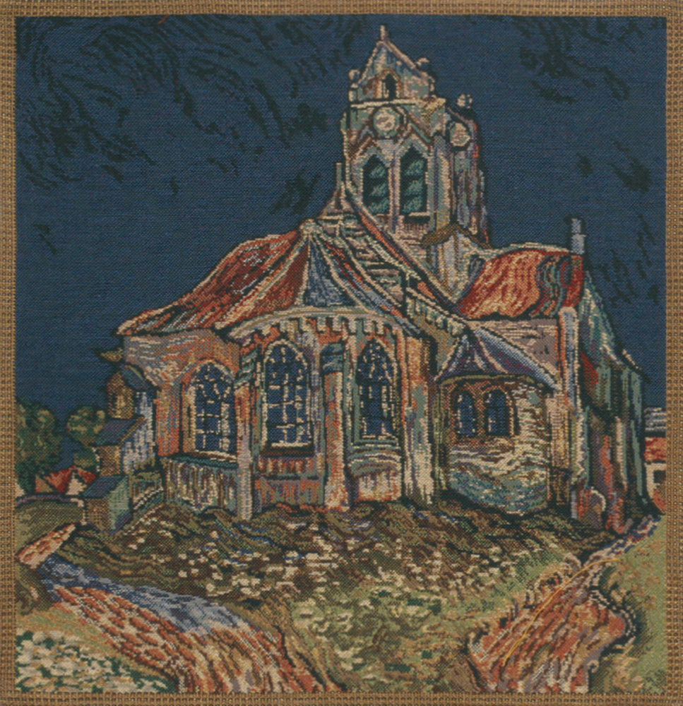 Vincent Van Gogh The Church of Auvers Tapestry Pillow Cover 16x16 Inch Cotton Jacquard Woven Cushion Cover