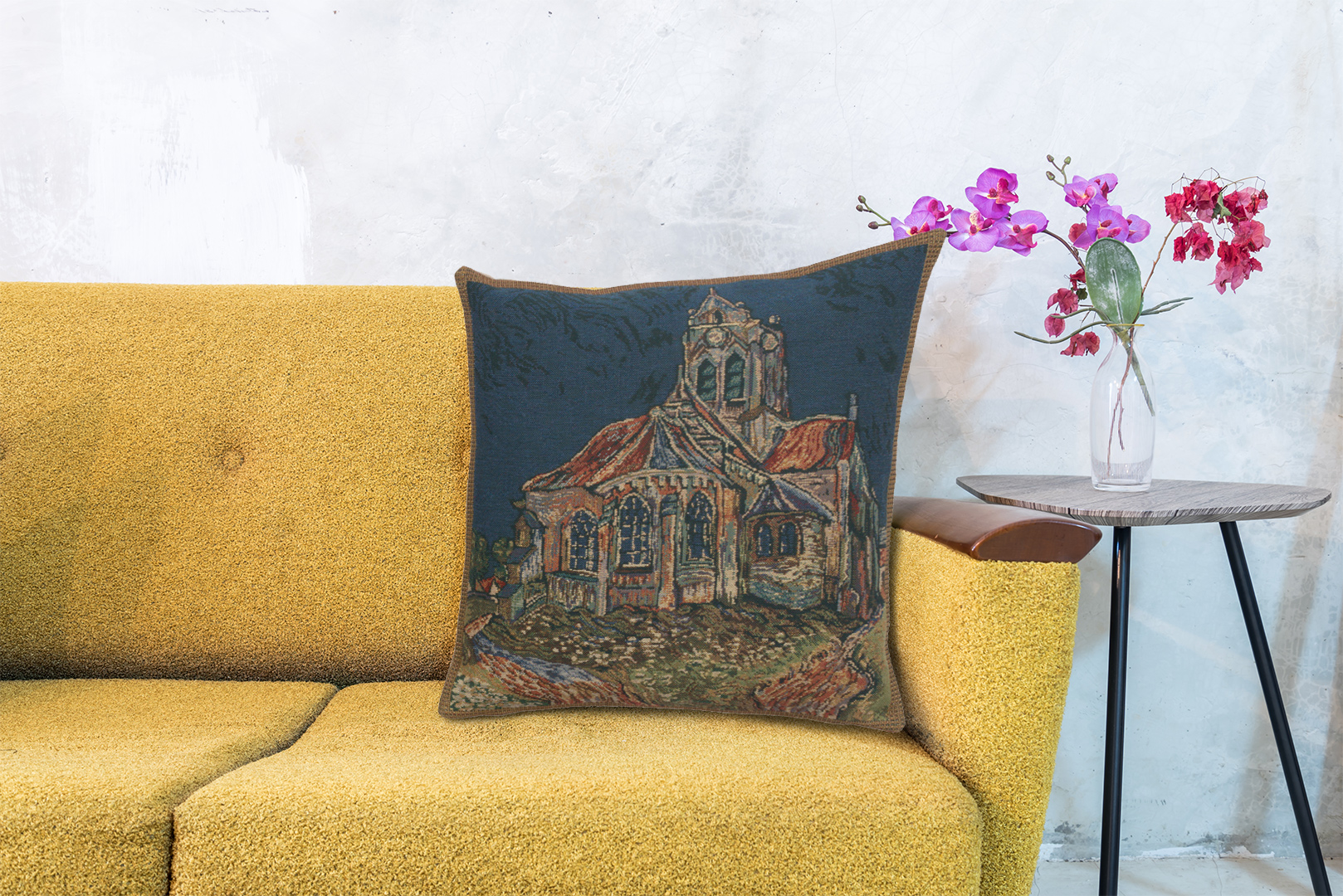 Vincent Van Gogh The Church of Auvers Tapestry Pillow Cover 16x16 Inch Cotton Jacquard Woven Cushion Cover
