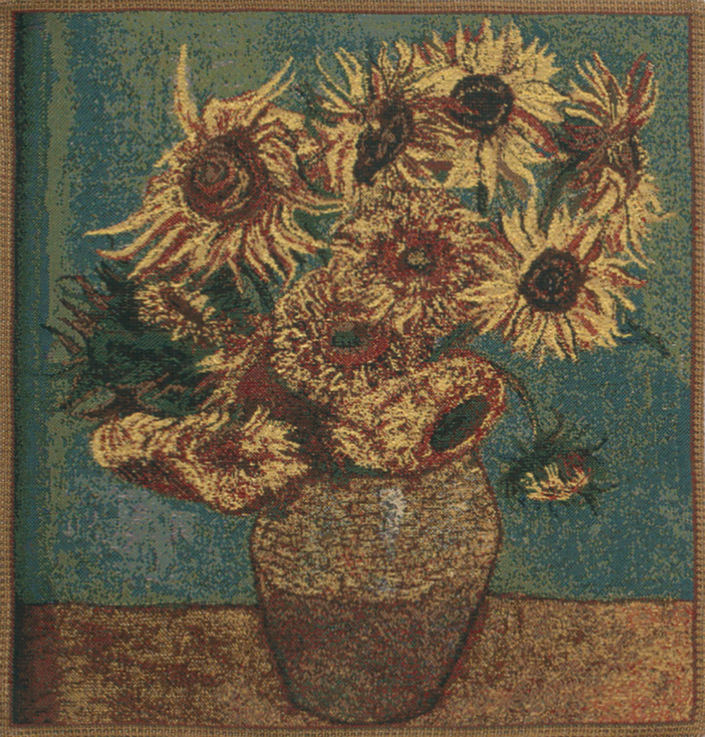 Vincent Van Gogh Sunflower Tapestry Pillow Cover 16x16 Inch Cotton Jacquard Woven Cushion Cover