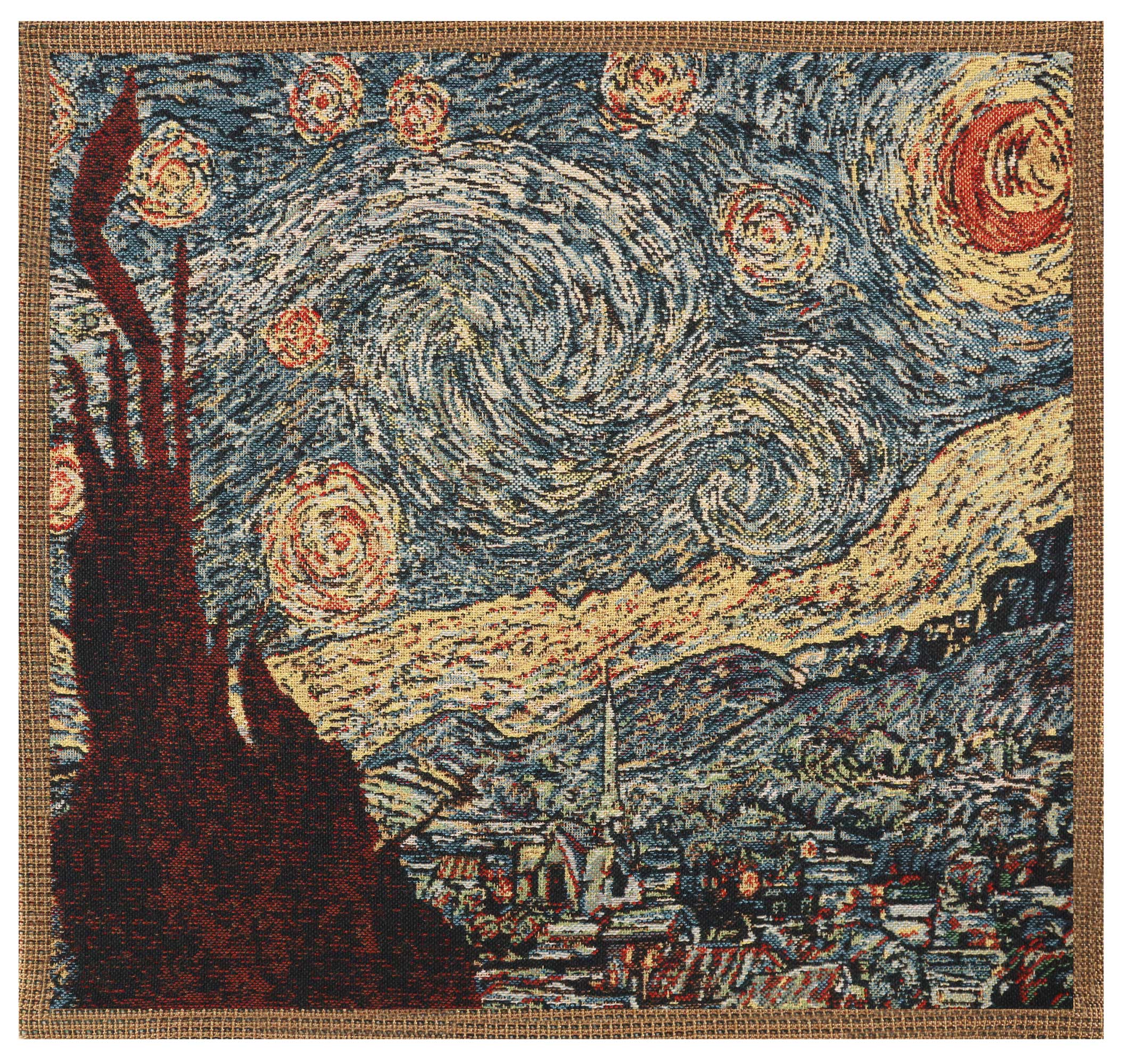 Vincent Van Gogh Starry Night Tapestry Pillow Cover 16x16 Inch Cotton Jacquard Woven Cushion Cover