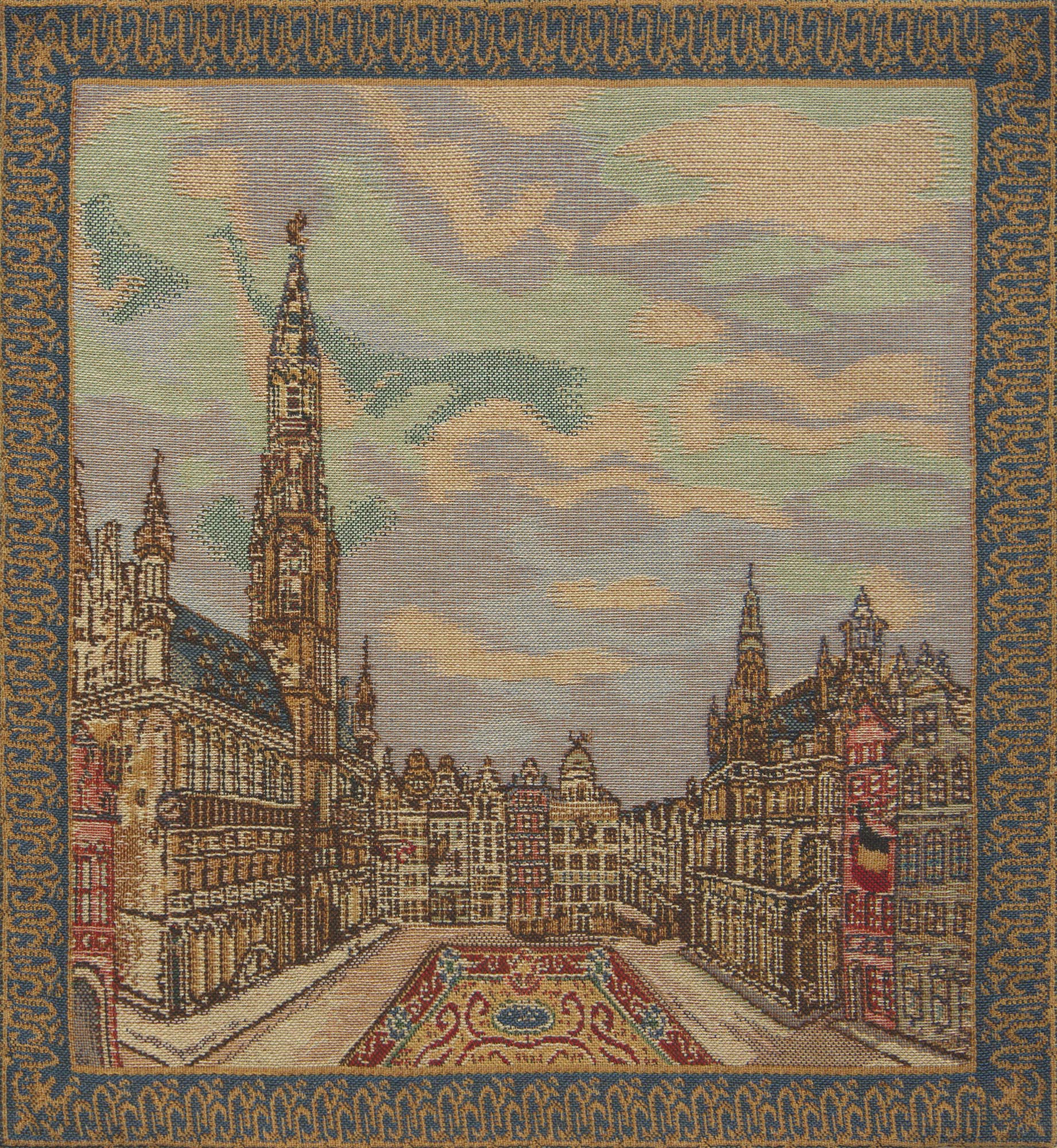 Vintage Grand Place Brussels Tapestry Pillow Cover 16x16 Inch Cotton Jacquard Woven Cushion Cover