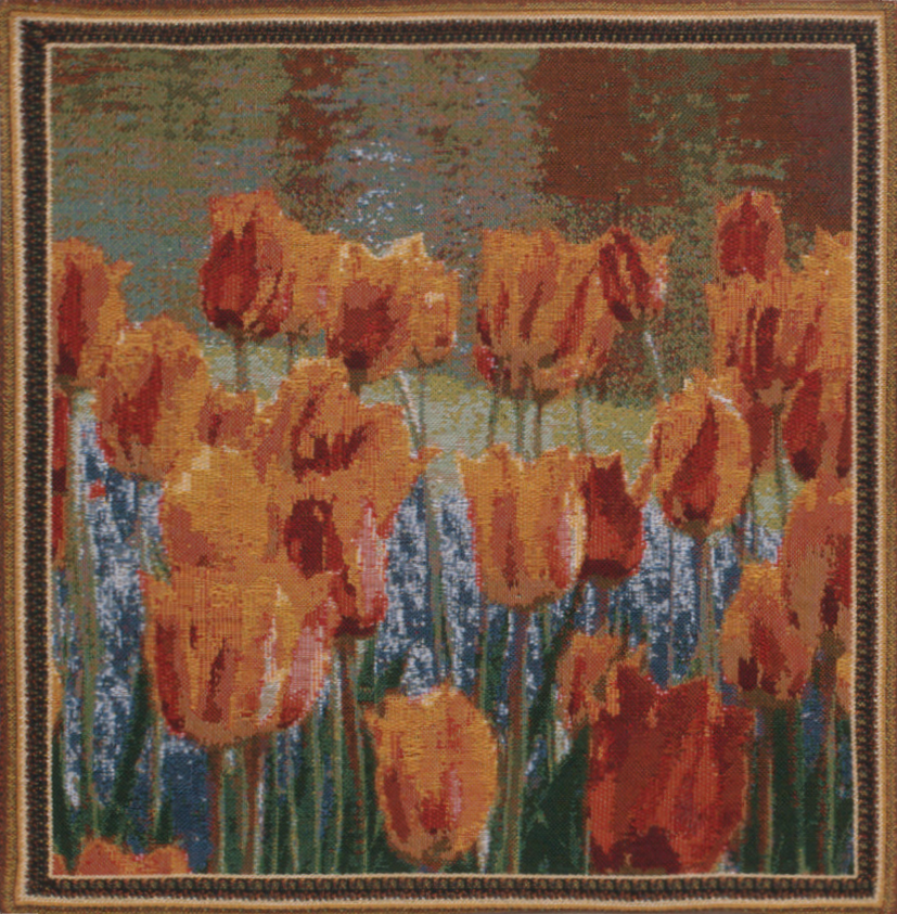 Floral Keukenhof Gardens Tapestry Pillow Cover 16x16 Inch Cotton Jacquard Woven Cushion Cover