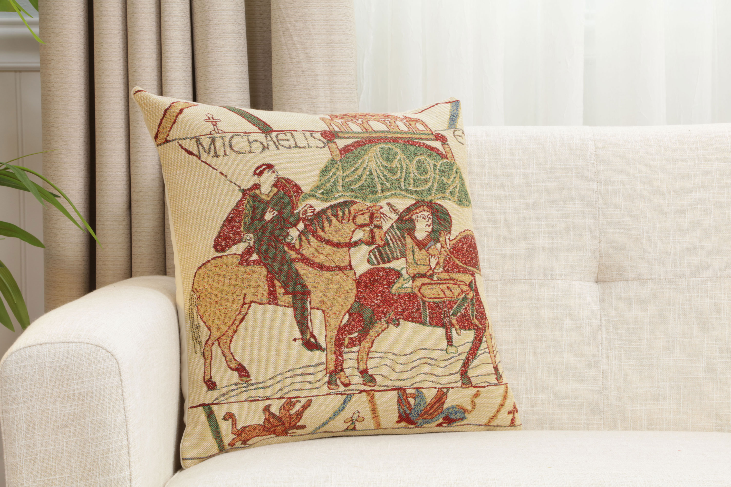 Bayeux Mont St. Michel Medieval Tapestry Pillow Cover 16x16 Inch Cotton Jacquard Woven Cushion Cover