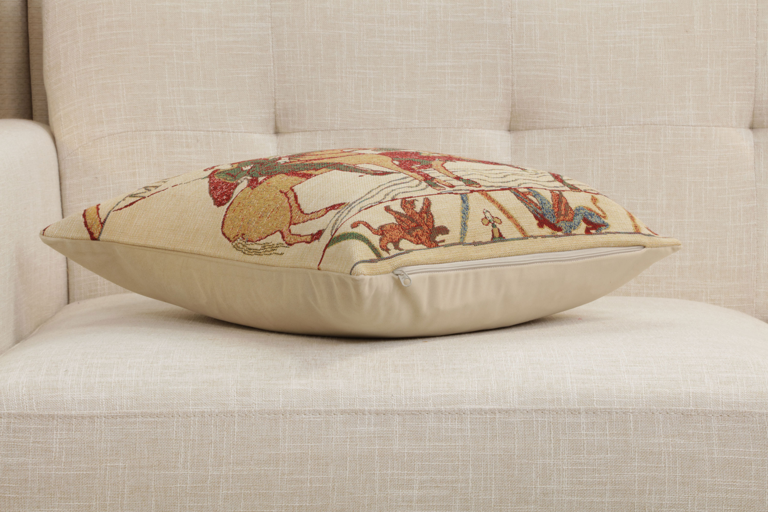 Bayeux Mont St. Michel Medieval Tapestry Pillow Cover 16x16 Inch Cotton Jacquard Woven Cushion Cover
