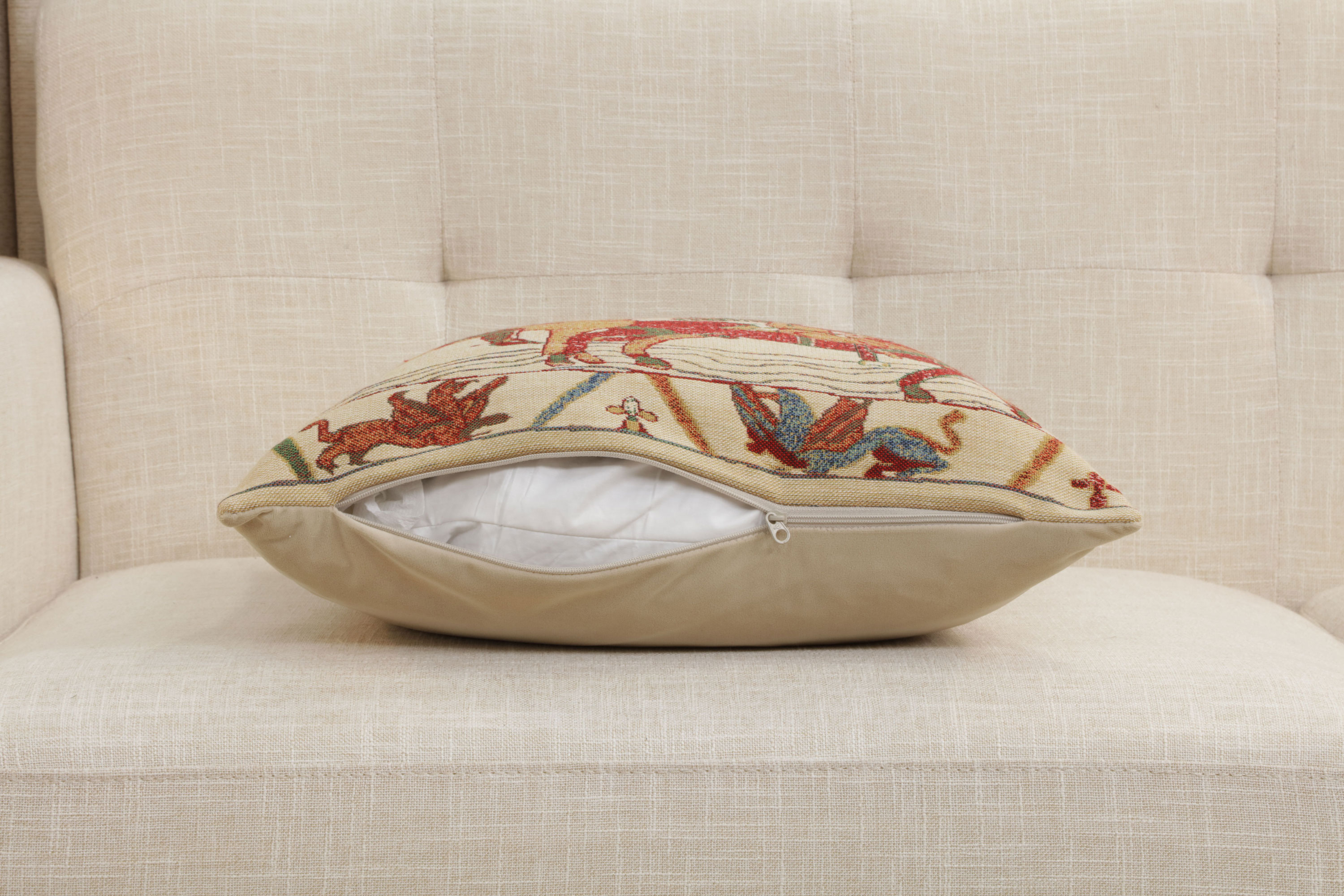 Bayeux Mont St. Michel Medieval Tapestry Pillow Cover 16x16 Inch Cotton Jacquard Woven Cushion Cover