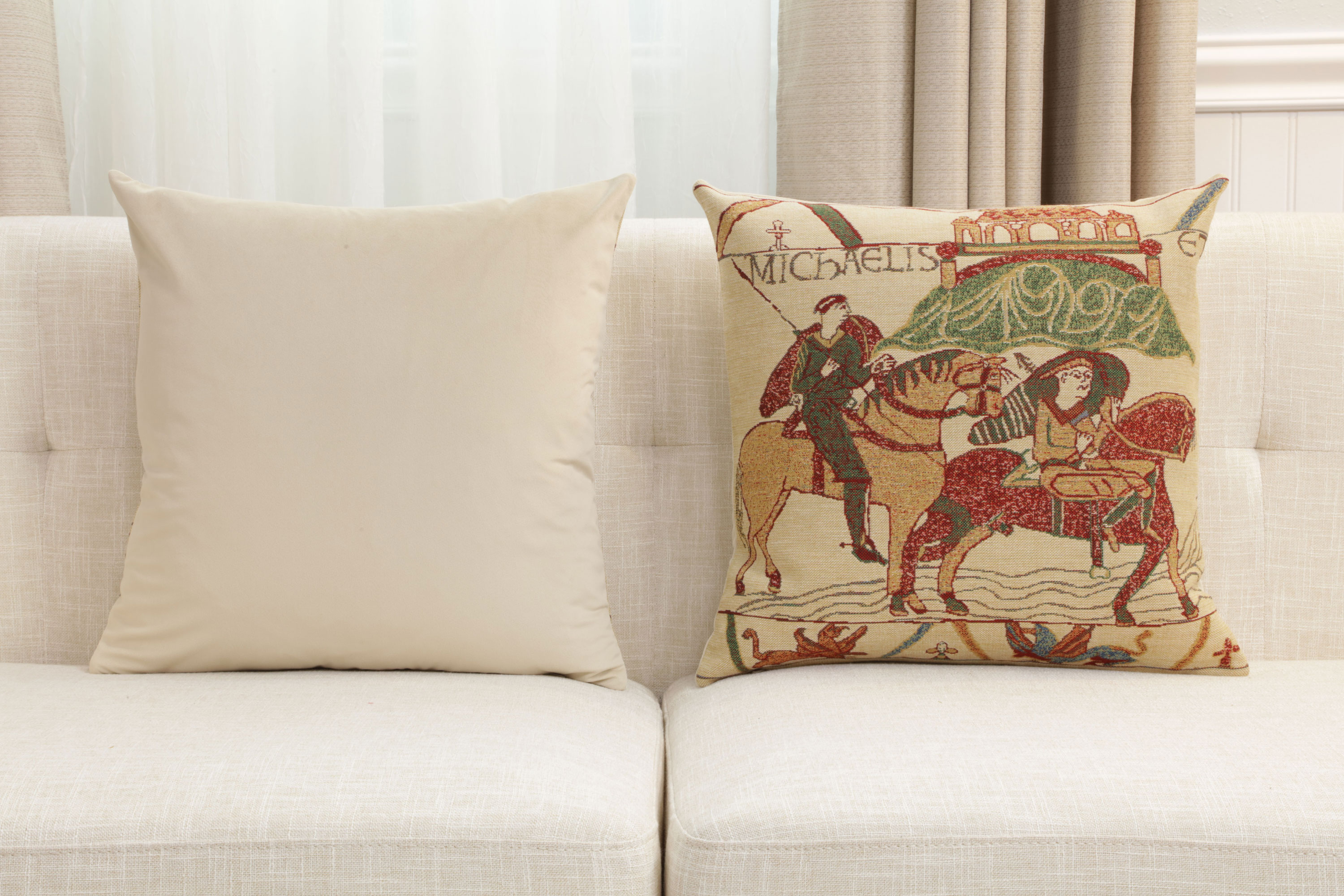 Bayeux Mont St. Michel Medieval Tapestry Pillow Cover 16x16 Inch Cotton Jacquard Woven Cushion Cover