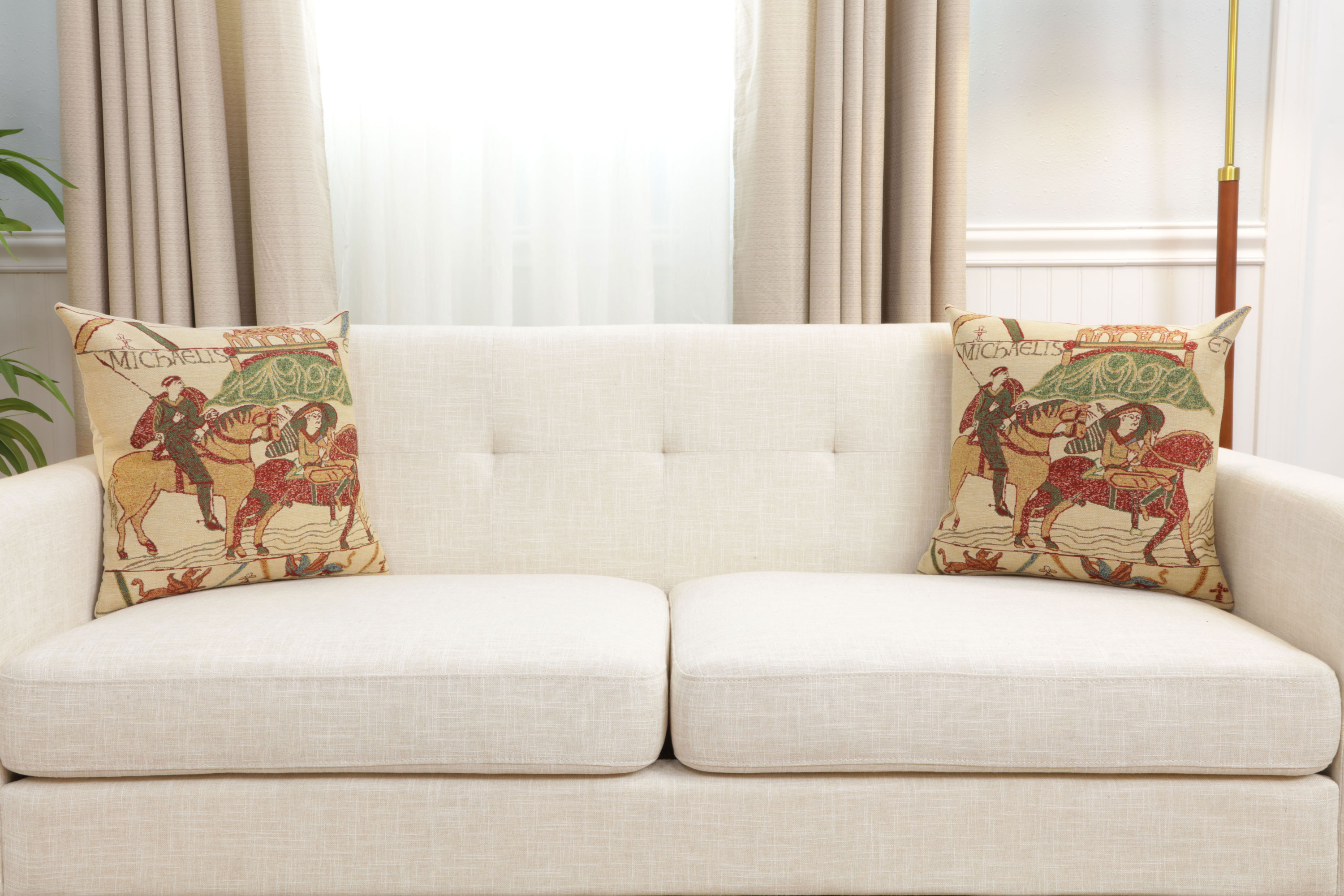 Bayeux Mont St. Michel Medieval Tapestry Pillow Cover 16x16 Inch Cotton Jacquard Woven Cushion Cover