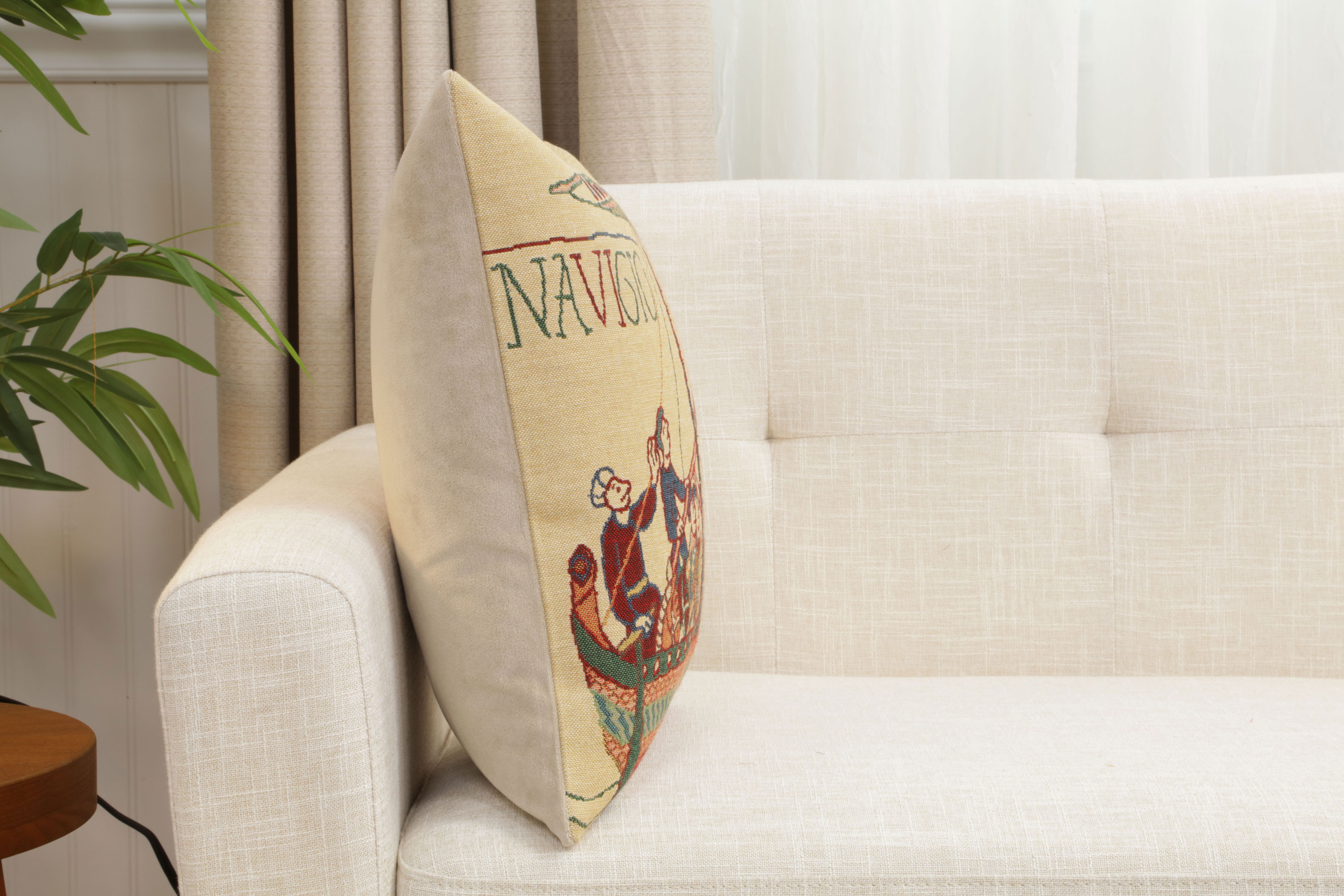 Bayeux Navigo Medieval Tapestry Pillow Cover 16x16 Inch Cotton Jacquard Woven Cushion Cover