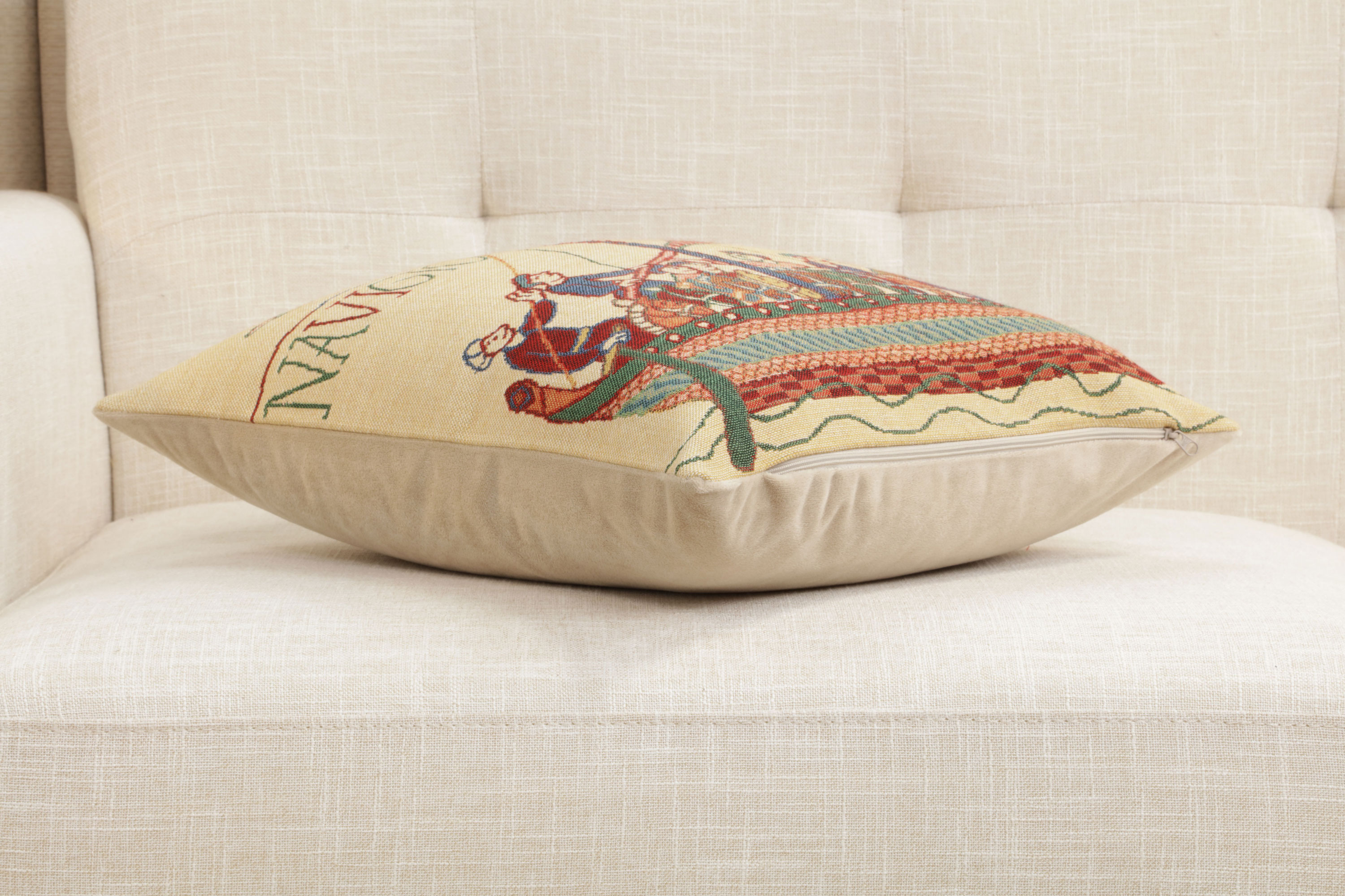 Bayeux Navigo Medieval Tapestry Pillow Cover 16x16 Inch Cotton Jacquard Woven Cushion Cover