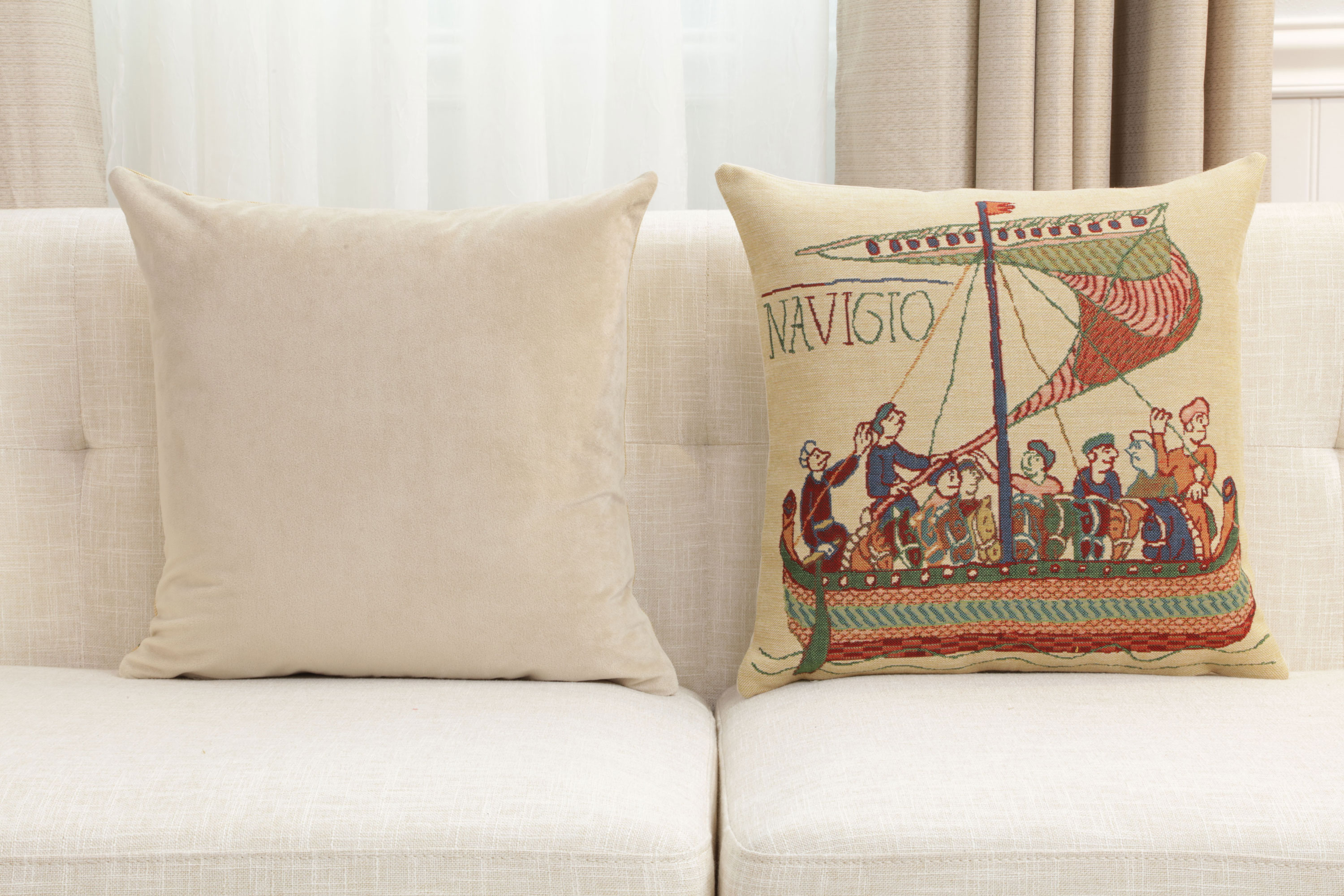 Bayeux Navigo Medieval Tapestry Pillow Cover 16x16 Inch Cotton Jacquard Woven Cushion Cover