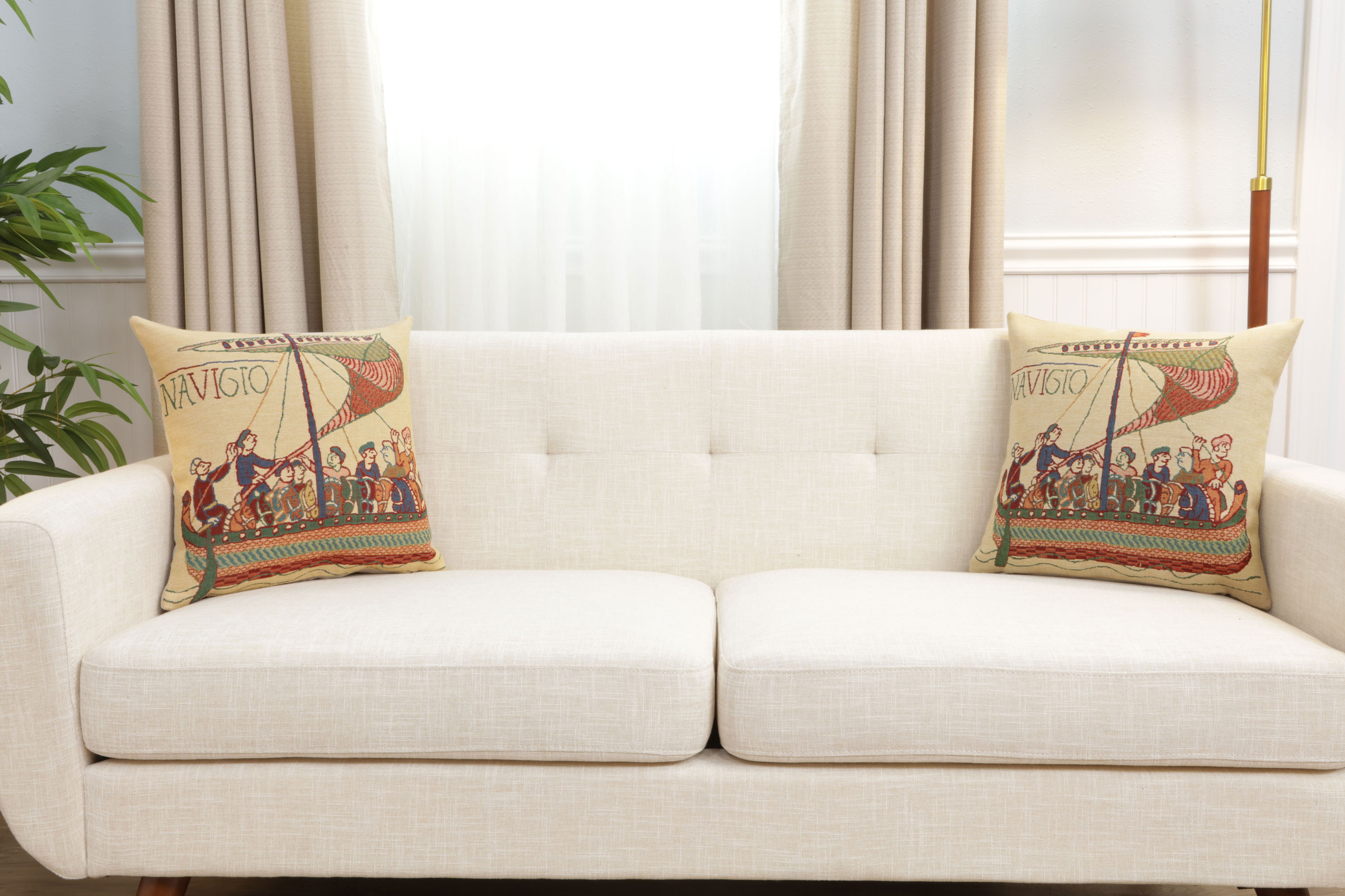 Bayeux Navigo Medieval Tapestry Pillow Cover 16x16 Inch Cotton Jacquard Woven Cushion Cover