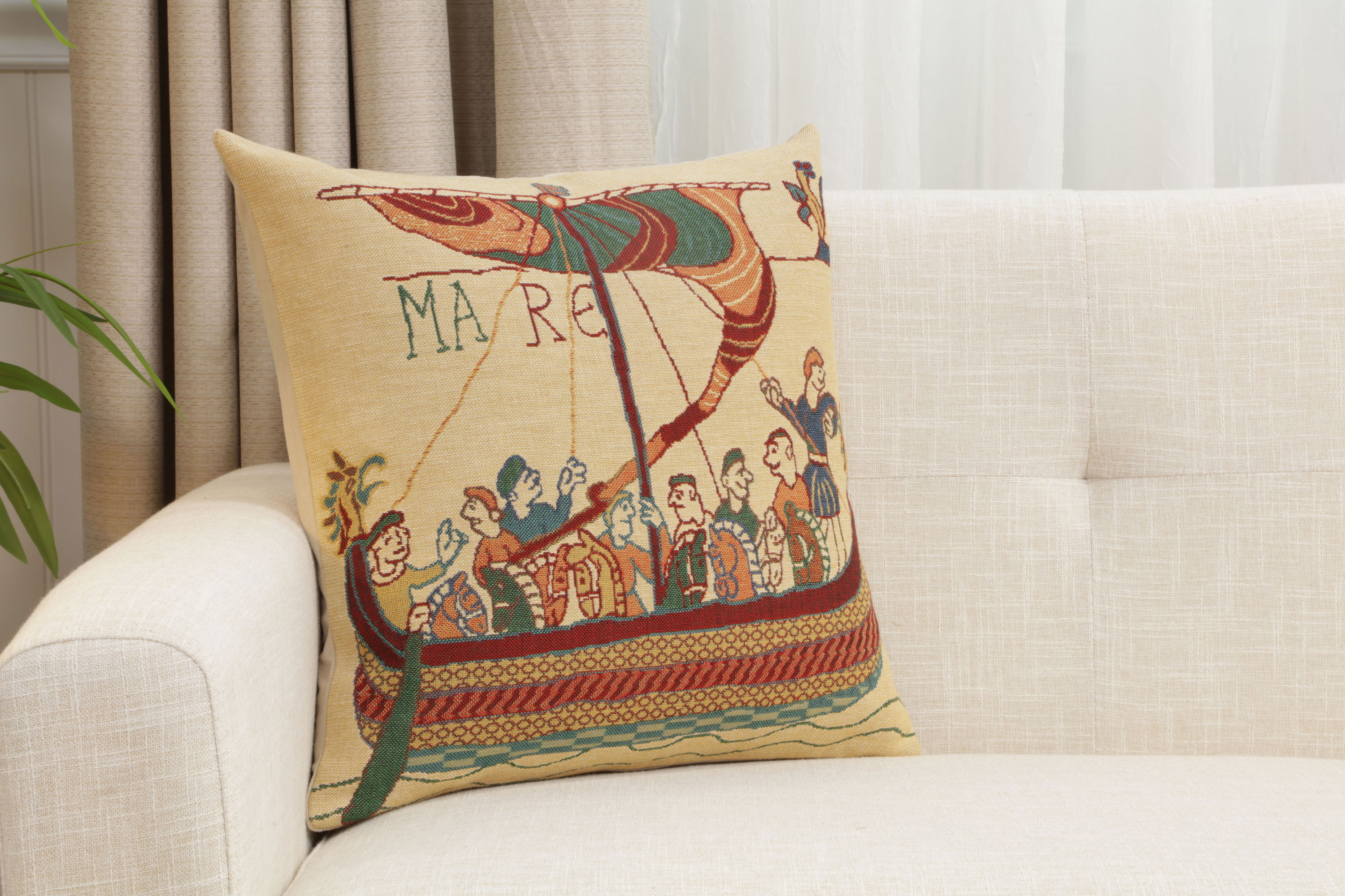 Bayeux Mare Medieval Tapestry Pillow Cover 16x16 Inch Cotton Jacquard Woven Cushion Cover