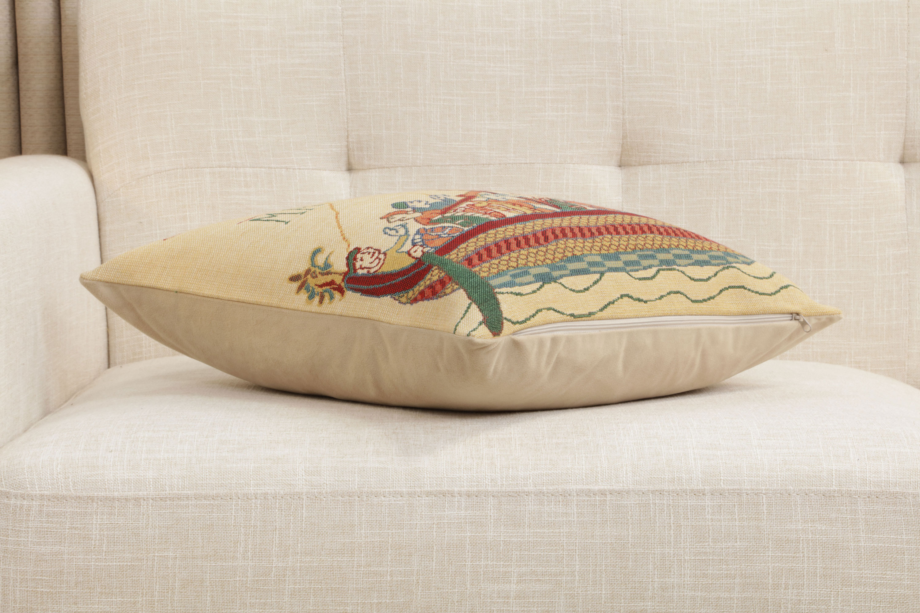 Bayeux Mare Medieval Tapestry Pillow Cover 16x16 Inch Cotton Jacquard Woven Cushion Cover
