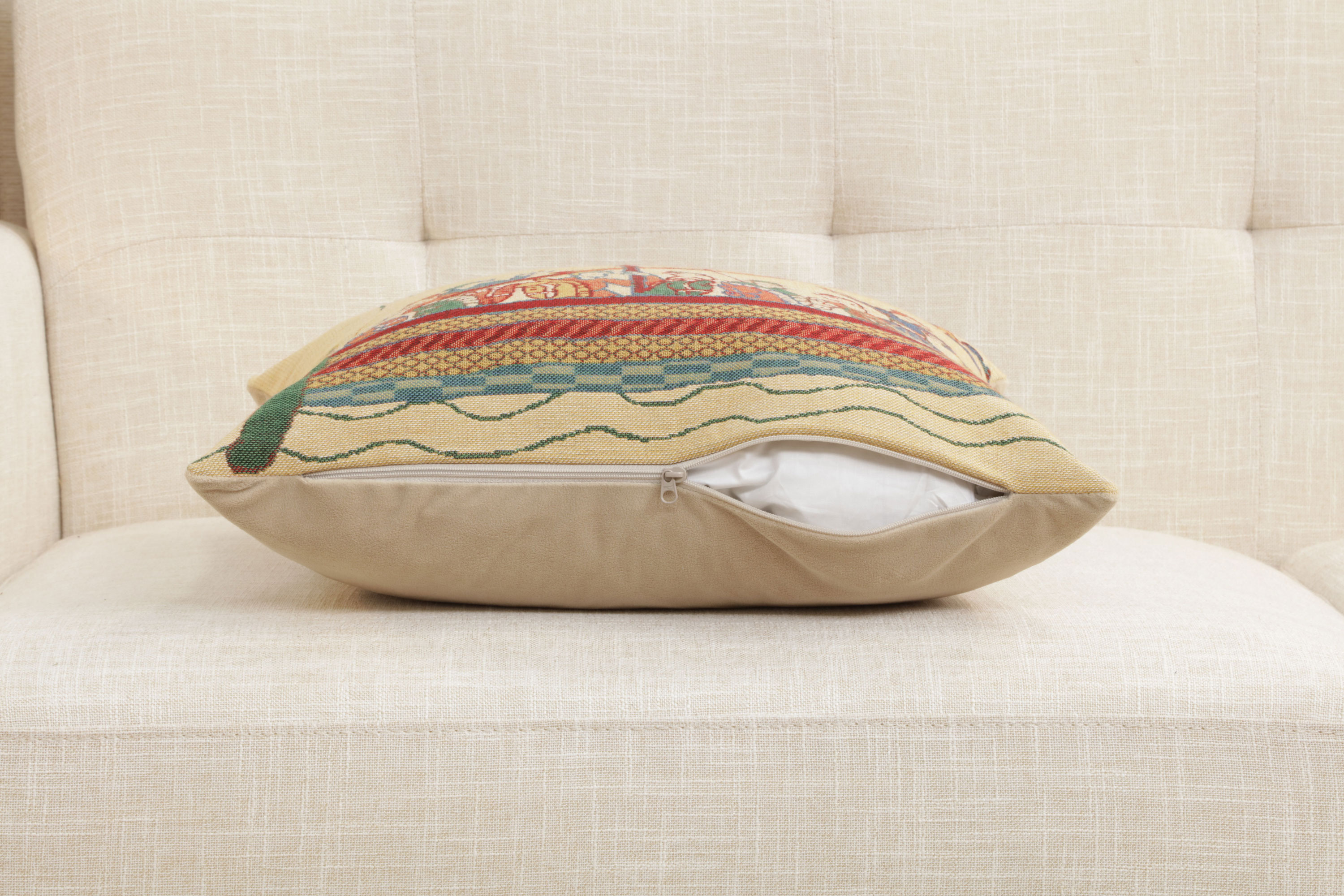 Bayeux Mare Medieval Tapestry Pillow Cover 16x16 Inch Cotton Jacquard Woven Cushion Cover