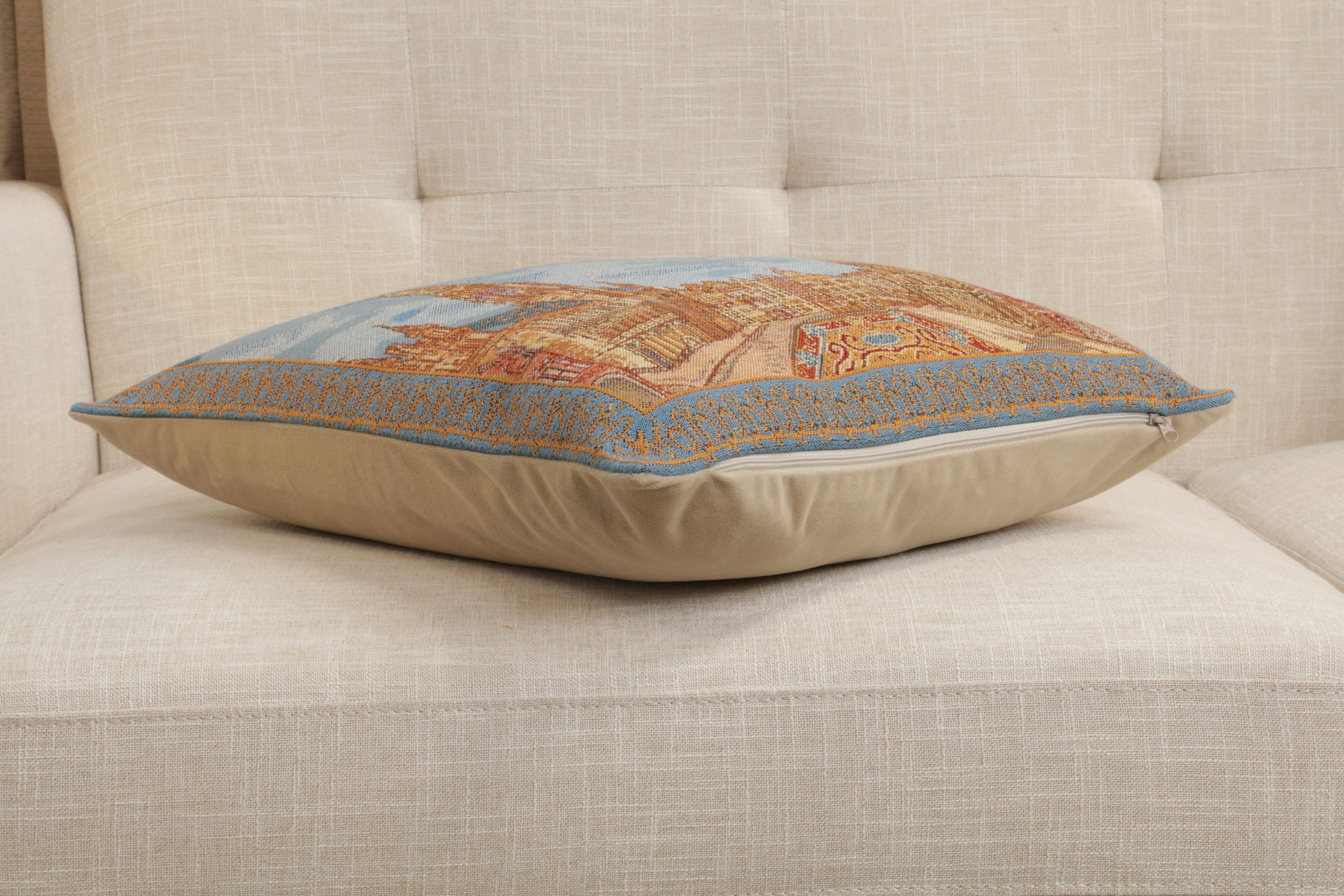 Grand Place Brussels Belgian Tapestry Pillow Cover 16x16 Inch Cotton Jacquard Woven Cushion Cover