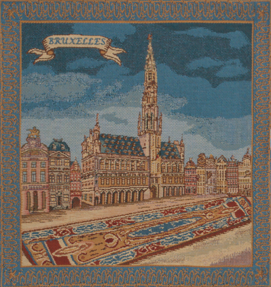 Vintage Grand Place Brussels Tapestry Pillow Cover 16x16 Inch Cotton Jacquard Woven Cushion Cover
