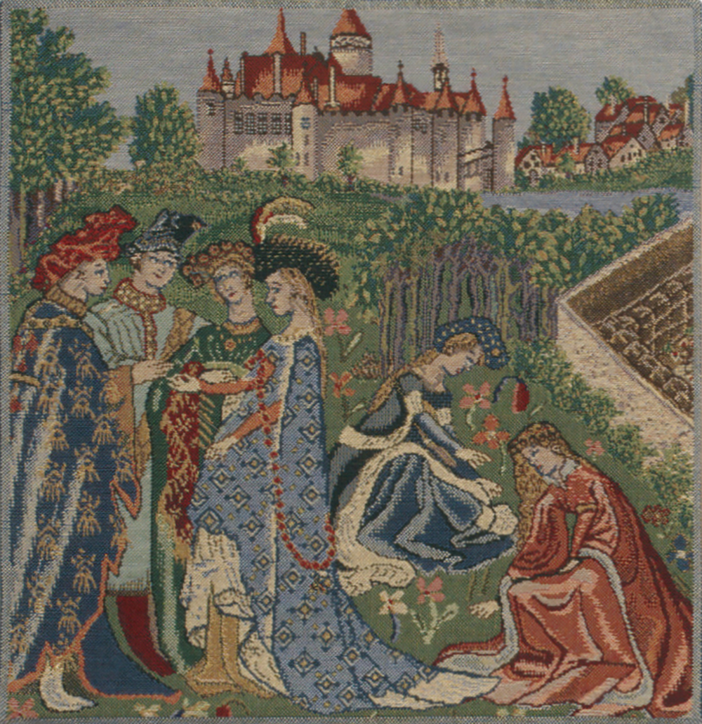 Medieval Duc De Berry Tapestry Pillow Cover 16x16 Inch Cotton Jacquard Woven Cushion Cover
