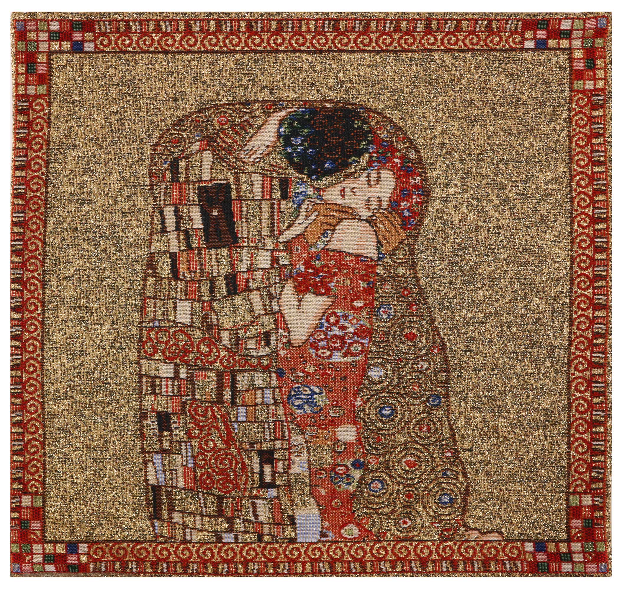 Gustav Klimt Le Baiser Tapestry Pillow Cover 16x16 Inch Cotton Jacquard Woven Cushion Cover