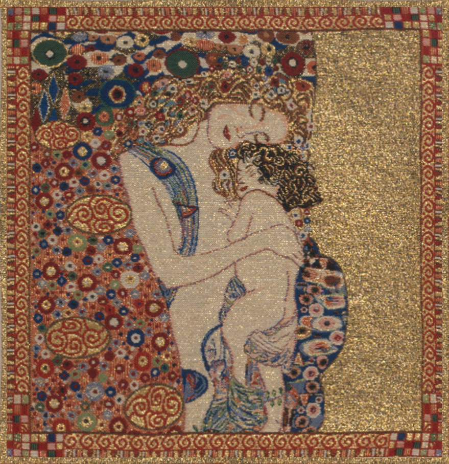 Gustav Klimt Mere et Enfant Tapestry Pillow Cover 16x16 Inch Cotton Jacquard Woven Cushion Cover