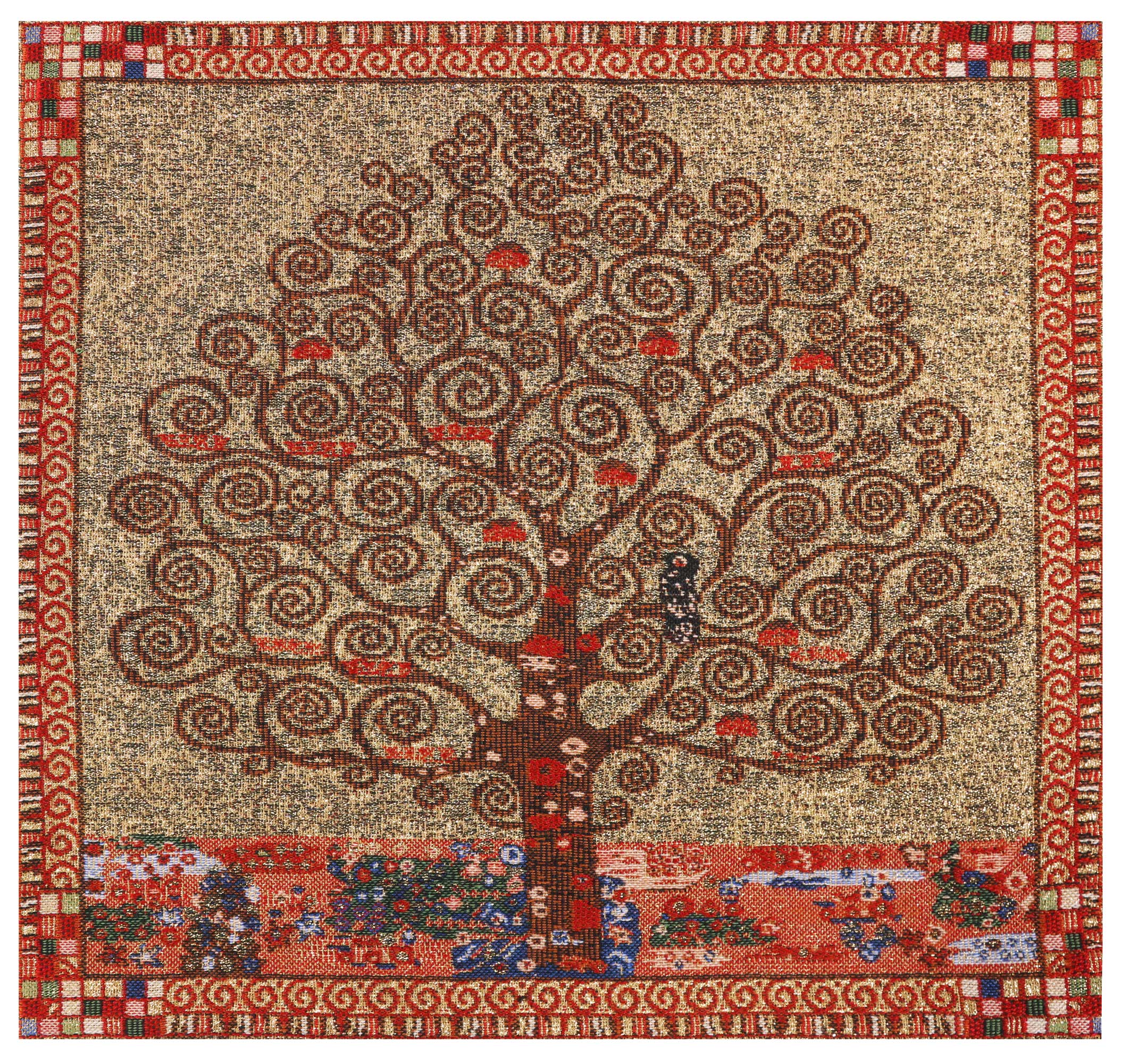 Gustav Klimt Tree of Life I Tapestry Pillow Cover 16x16 Inch Cotton Jacquard Woven Cushion Cover
