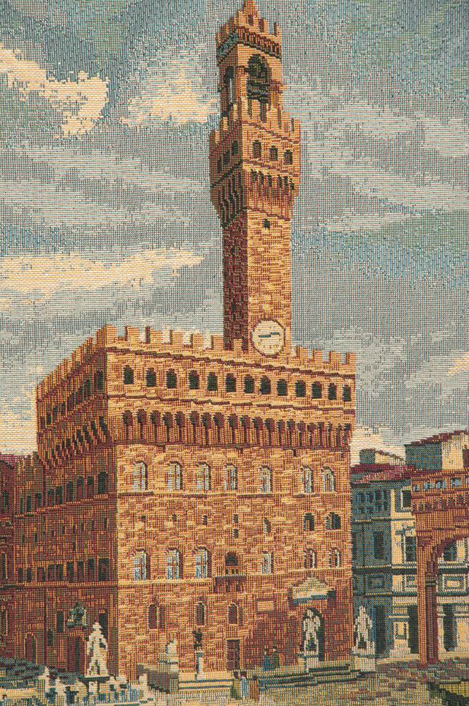 Alberto Passini Palazzo Vecchio Firenze Italian Tapestry Wall Hanging 11x19 Inch Cotton Jacquard Woven Wall Tapestry