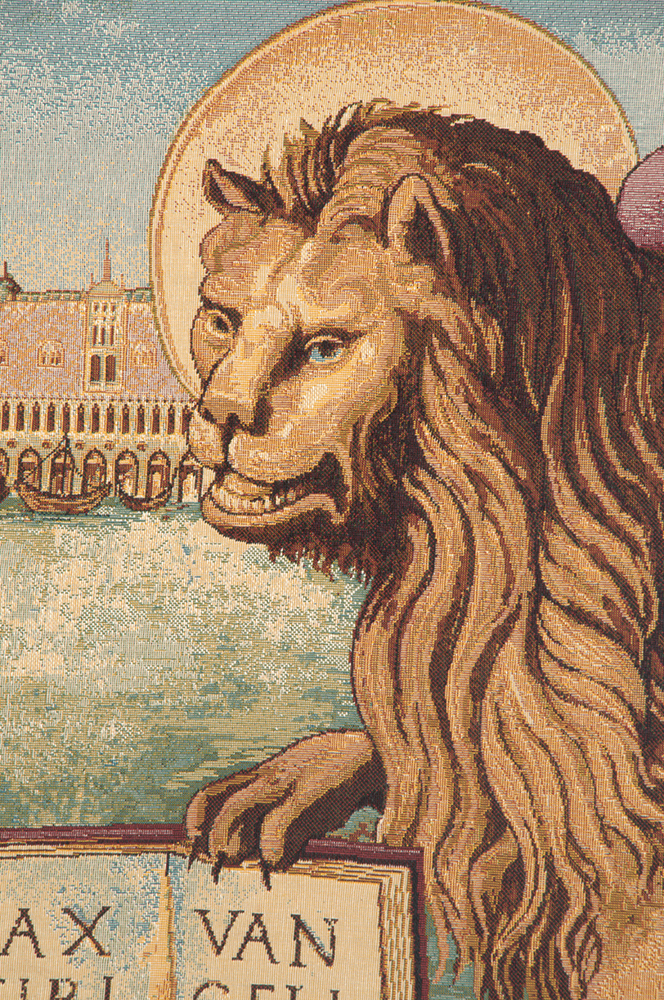 Carpaccio Lion Arrives in Venice Tapestry Wall Hanging 26 x 46 in Venetian Renaissance Jacquard Woven Italian Decor