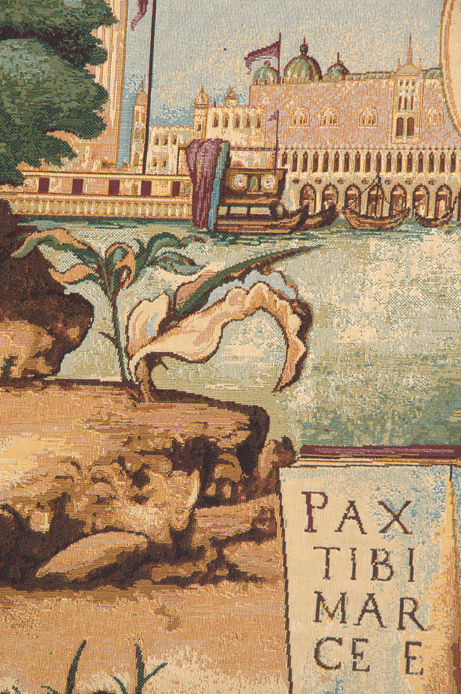 Carpaccio Lion Arrives in Venice Tapestry Wall Hanging 26 x 46 in Venetian Renaissance Jacquard Woven Italian Decor
