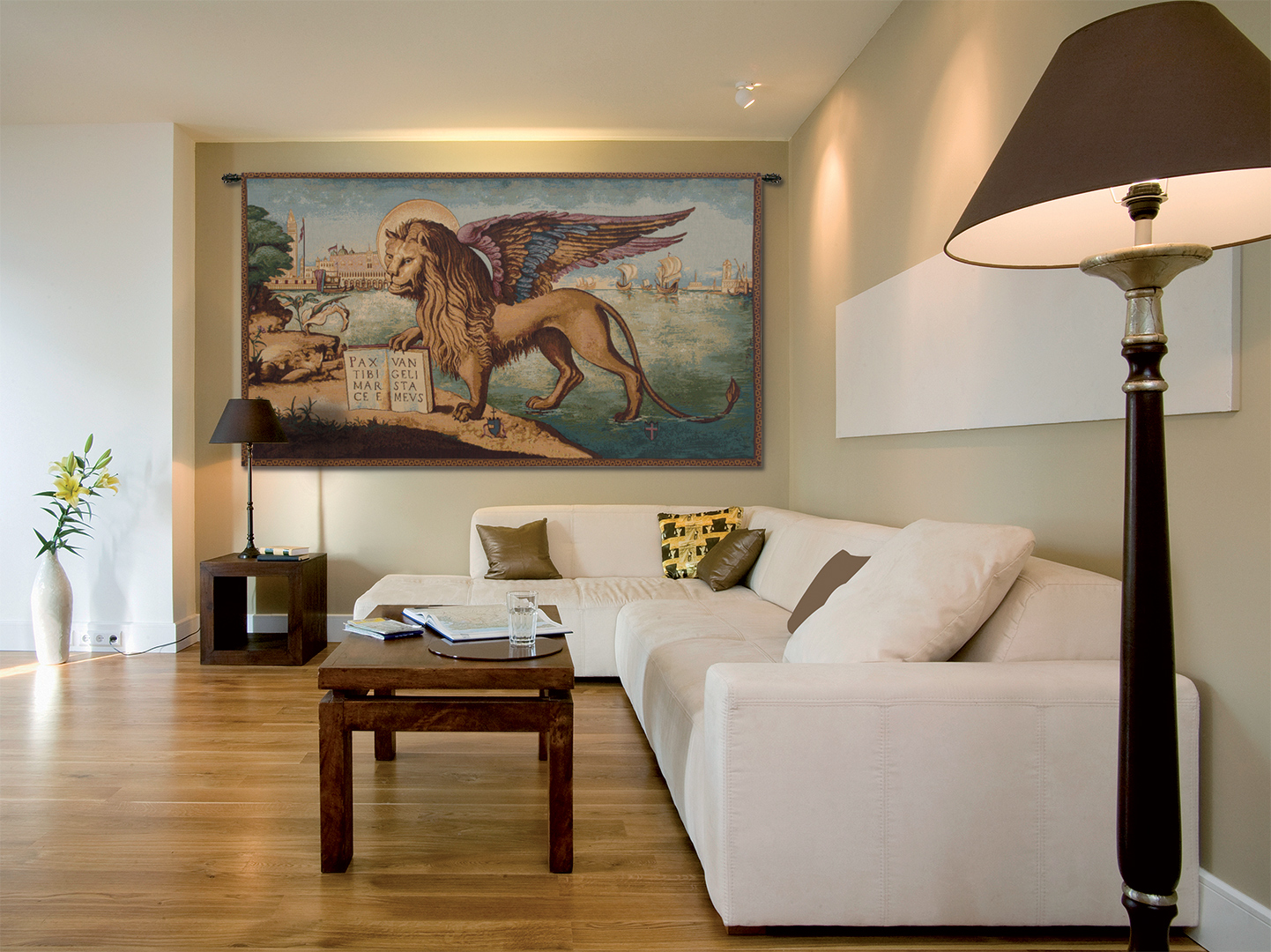 Carpaccio Lion Arrives in Venice Tapestry Wall Hanging 26 x 46 in Venetian Renaissance Jacquard Woven Italian Decor
