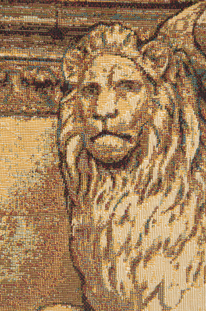 Alberto Passini Lion with Books Tapestry Wall Hanging 12 x 15 in Venetian Heraldic Jacquard Woven Italian Decor