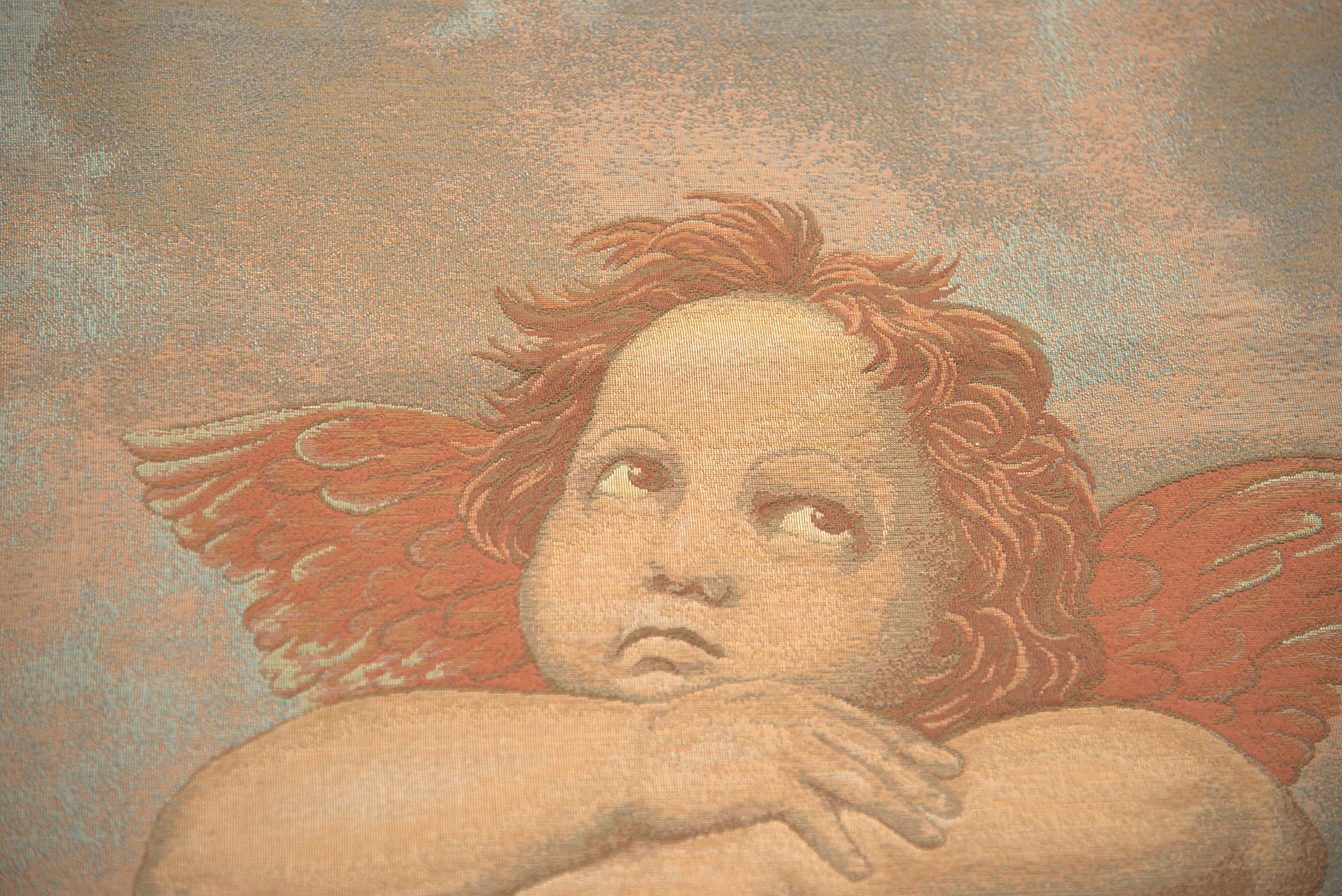 Michelangelo Raphael's Angels Vintage Tapestry Wall Hanging 18 x 33 in Jacquard Woven Renaissance Angel Wall Art