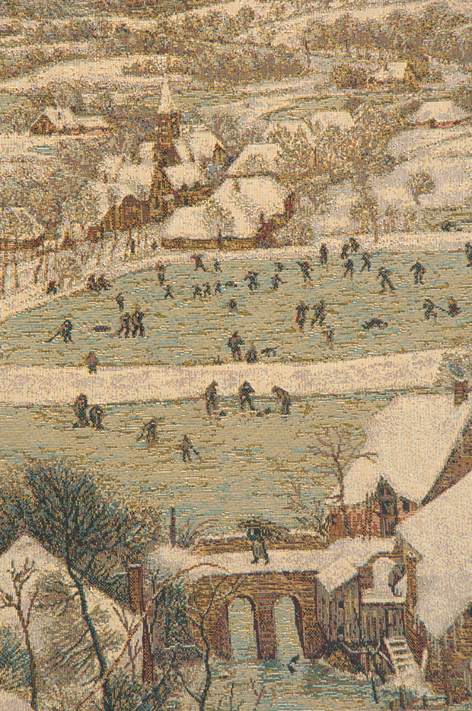 Pieter Bruegel Hunting in the Snow Vintage Tapestry Wall Hanging 24 x 42 in Jacquard Woven Winter Landscape Wall Art