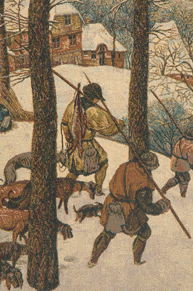 Pieter Bruegel Hunting in the Snow Vintage Tapestry Wall Hanging 24 x 42 in Jacquard Woven Winter Landscape Wall Art