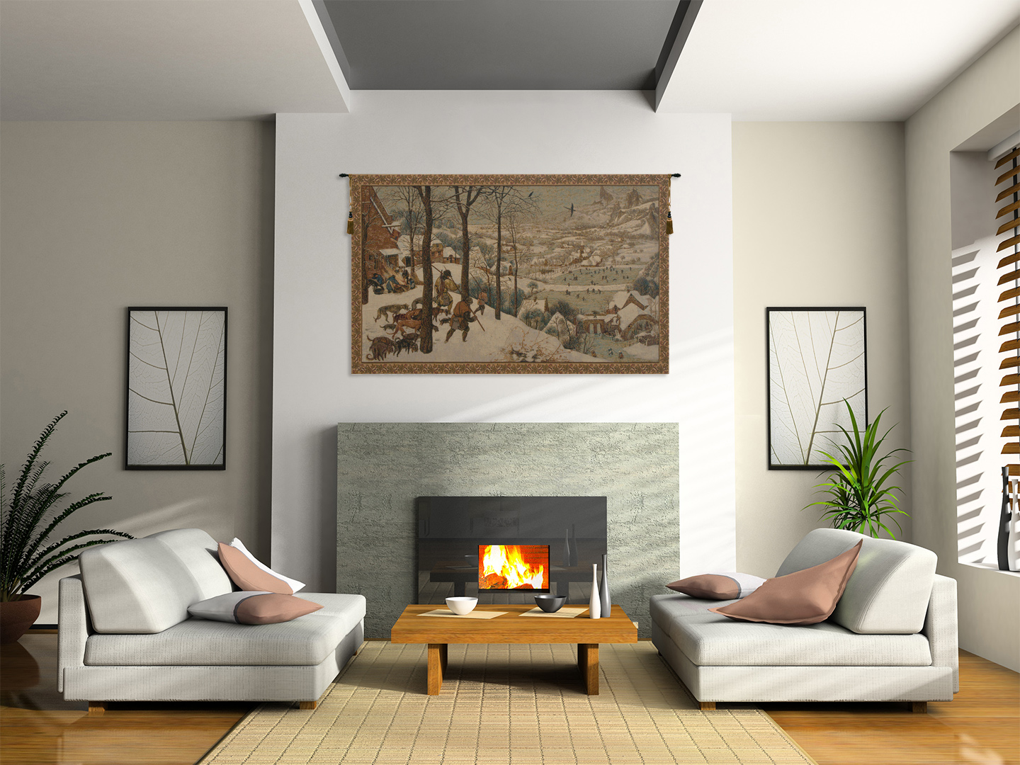Pieter Bruegel Hunting in the Snow Vintage Tapestry Wall Hanging 24 x 42 in Jacquard Woven Winter Landscape Wall Art