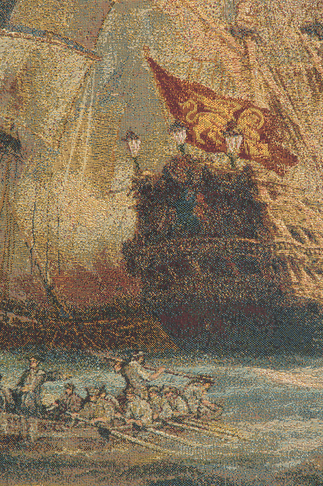 Vintage Naval Battle Tapestry Wall Hanging 24 x 42 in Jacquard Woven Maritime Ship Wall Art