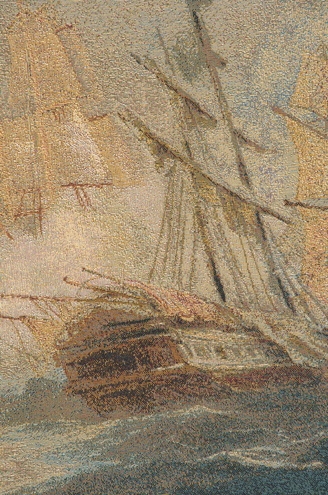 Vintage Naval Battle Tapestry Wall Hanging 24 x 42 in Jacquard Woven Maritime Ship Wall Art