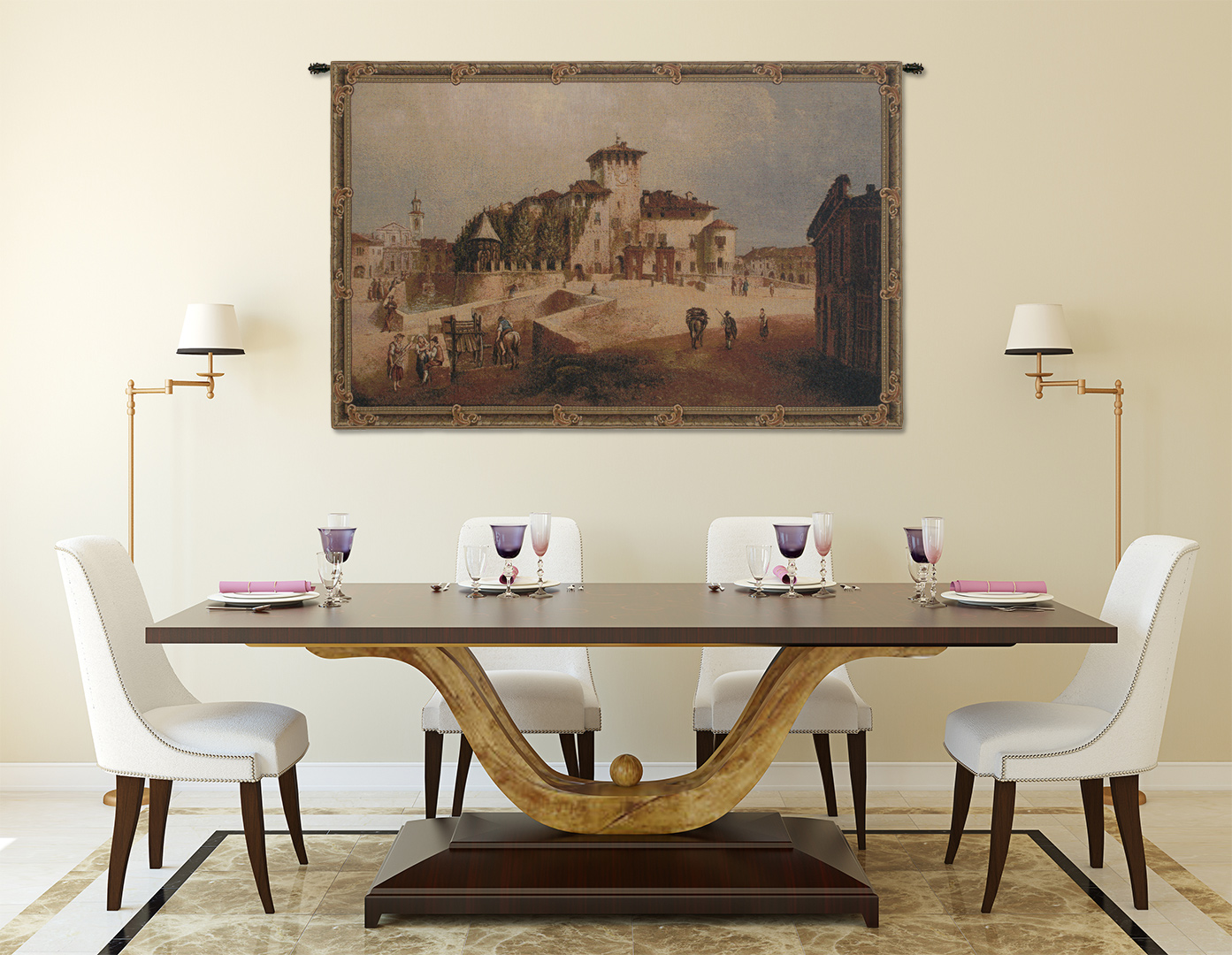 Giuseppe Alinovi Castle Parma Decorative Tapestry Wall Hanging 24 x 42 in Jacquard Woven Italian Castle Wall Art