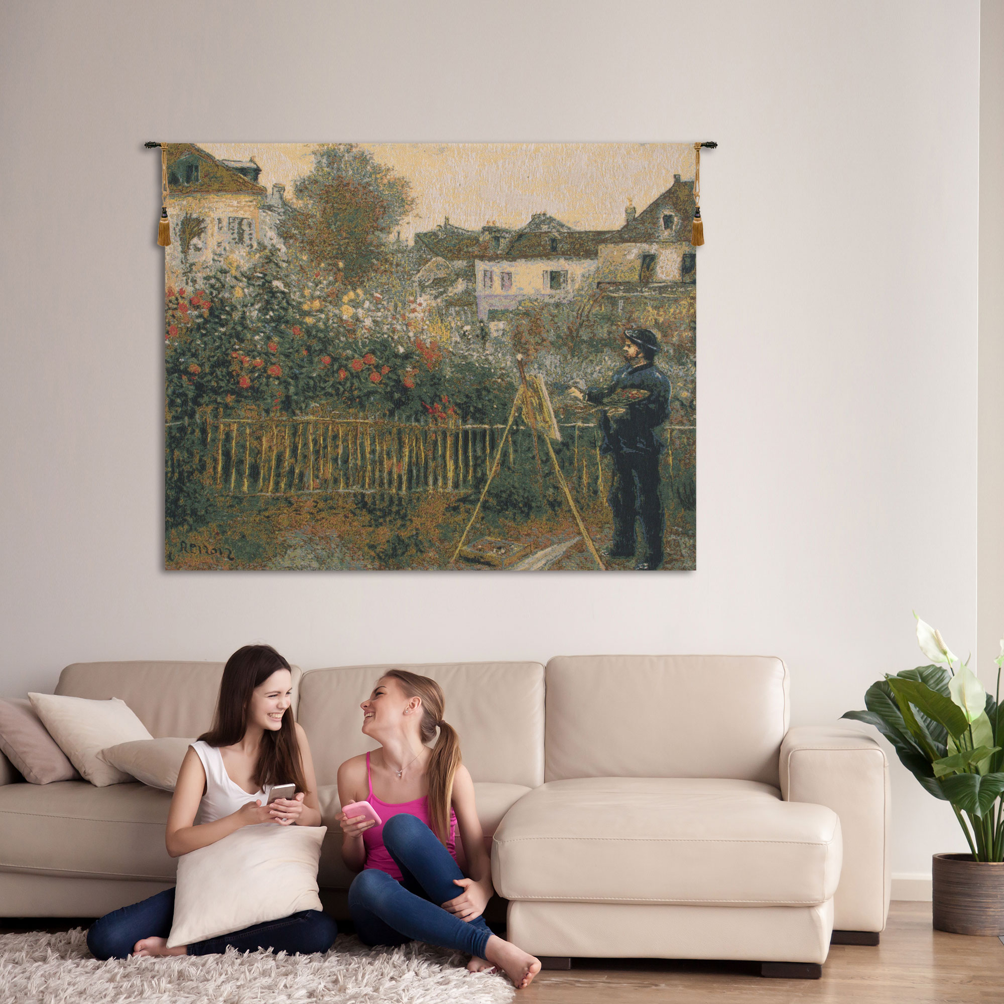 Auguste Renoir Monet Painting I Tapestry Wall Hanging 27 x 33 in Impressionist Fine Art Jacquard Woven Decor