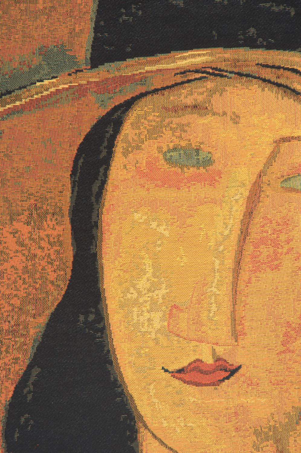 Amedeo Modigliani Jeanne Hebuterne in a Large Hat European Tapestry Wall Hanging 23x18 Inch Cotton Jacquard Woven Wall Tapestry