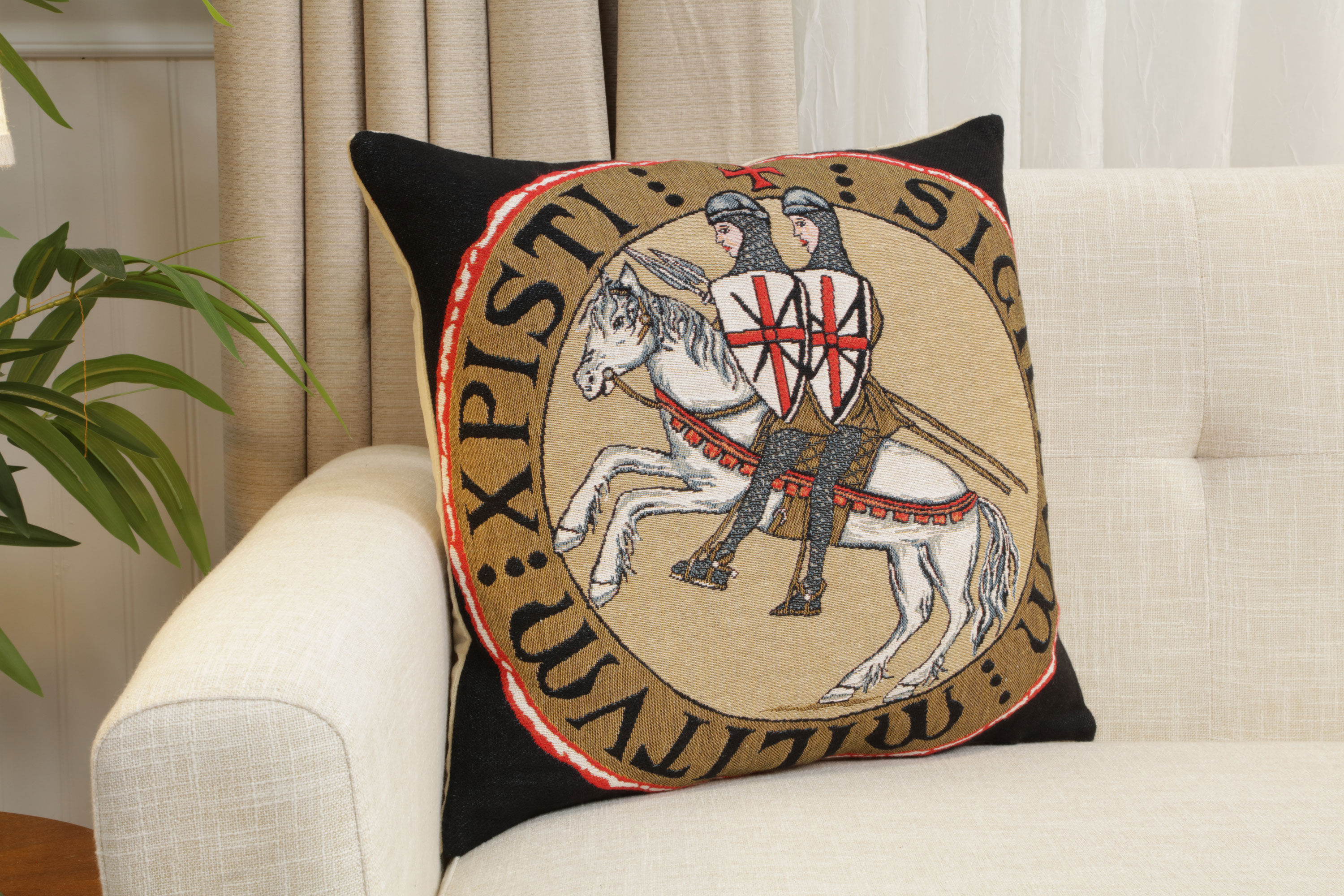 Medieval Sceau Templier I Tapestry Pillow Cover 18x18 Inch Cotton Jacquard Woven Cushion Cover