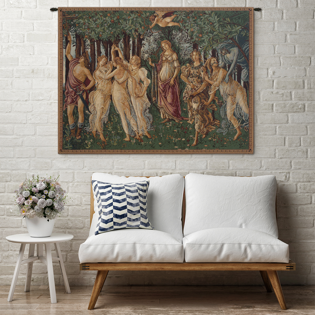Sandro Botticelli La Primavera Tapestry Wall Hanging 12 x 19 in Renaissance Floral Jacquard Woven Italian Decor
