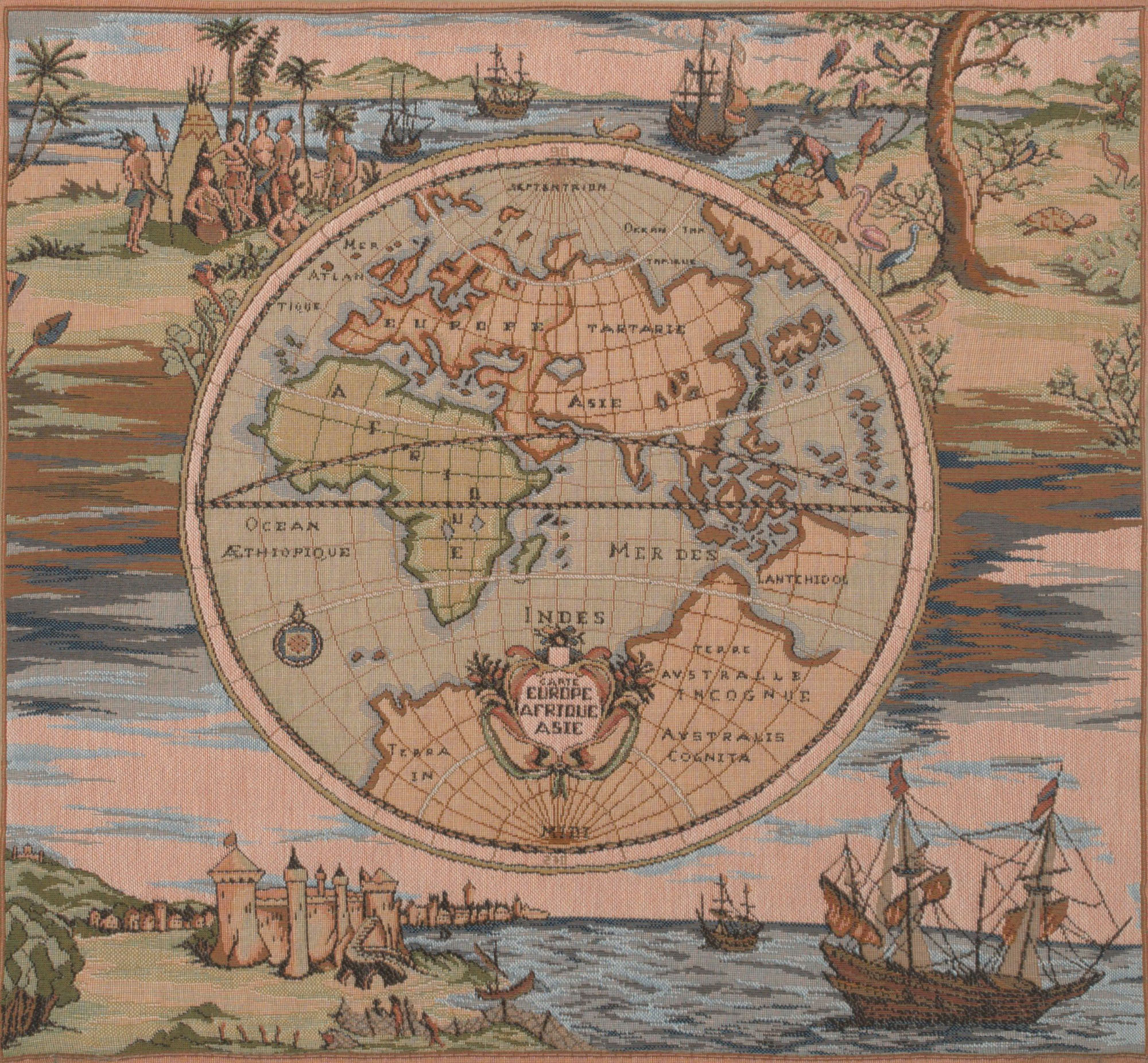 Gerardus Mercator Map of the World Tapestry Pillow Cover 19x19 Inch Cotton Jacquard Woven Cushion Cover