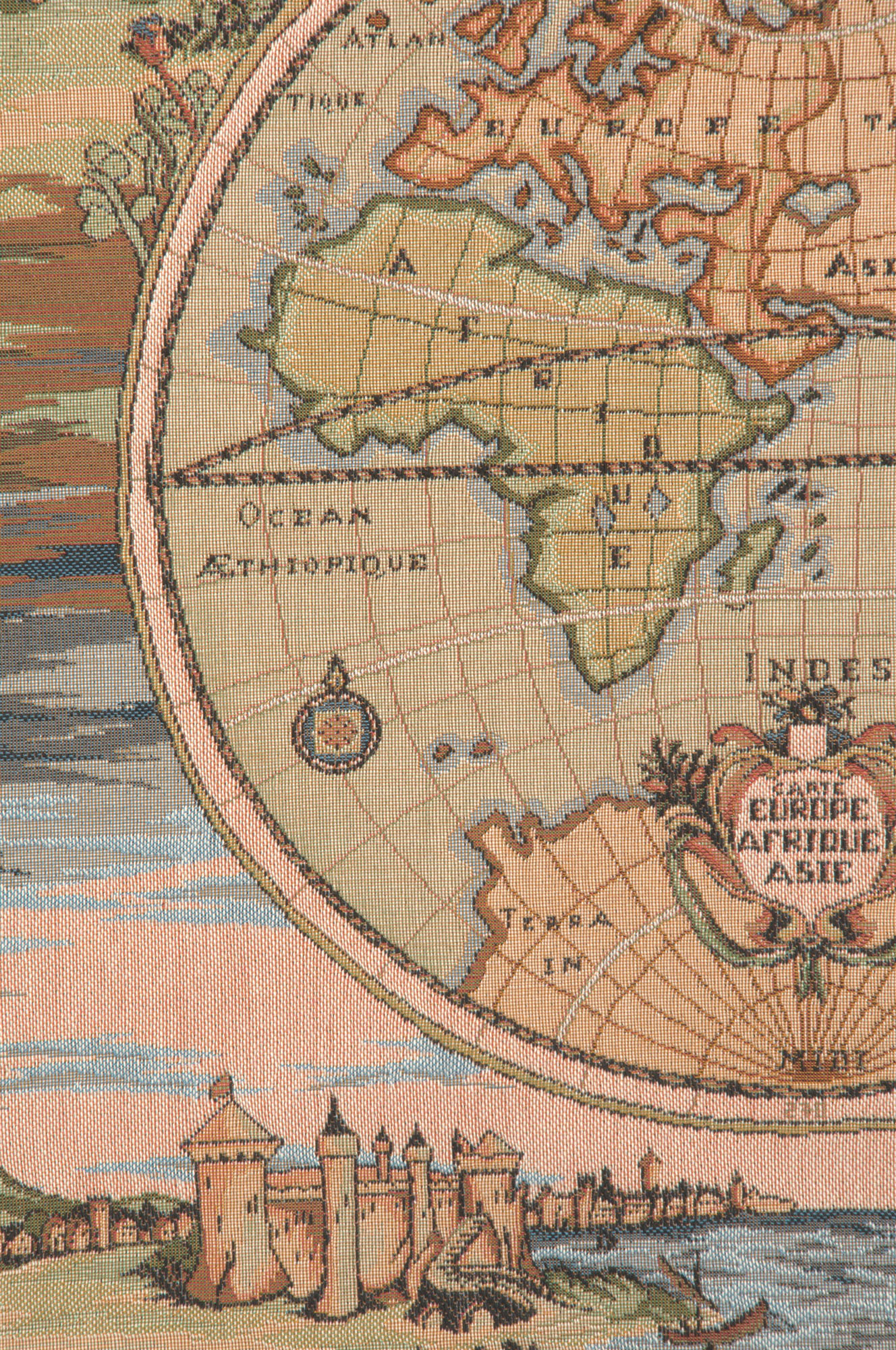 Gerardus Mercator Map of the World Tapestry Pillow Cover 19x19 Inch Cotton Jacquard Woven Cushion Cover