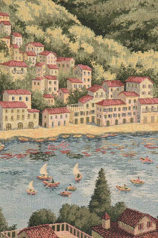 Alessia Cara Como Lake Tapestry Wall Hanging 39 x 54 in Italian Lakeside Landscape Jacquard Woven Wall Decor