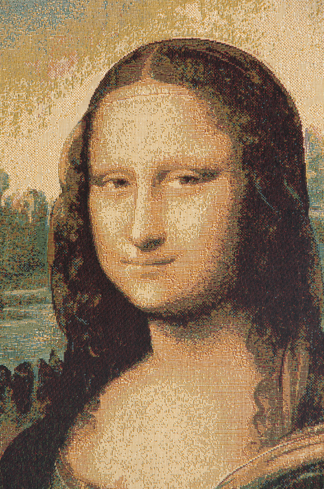 Leonardo da Vinci Mona Lisa Tapestry Wall Hanging 19 x 12 in Renaissance Portrait Jacquard Woven Italian Decor