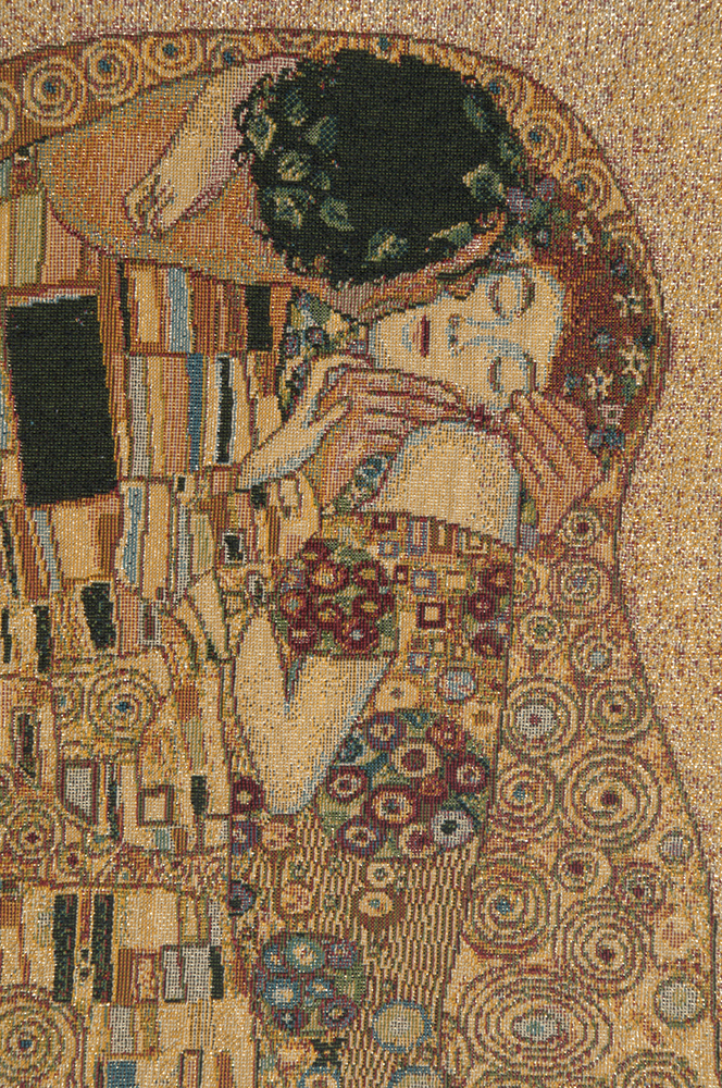 Gustav Klimt The Kiss II Tapestry Wall Hanging 19 x 13 in Art Nouveau Jacquard Woven Fine Art Decor
